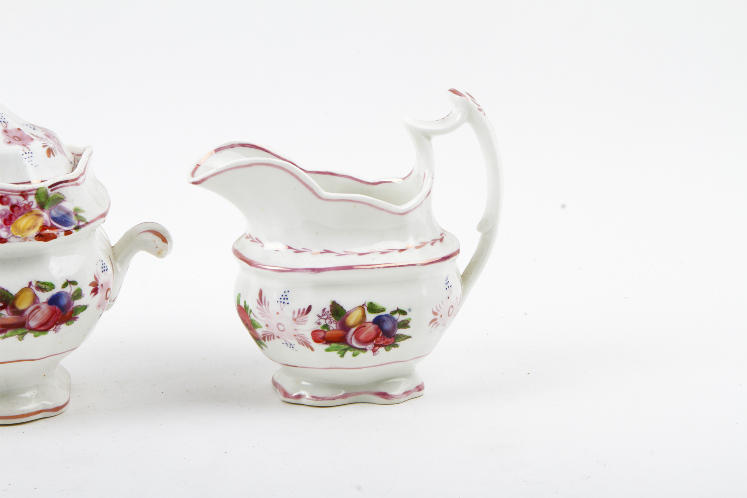 Collection of Antique English Pink Lustreware Tea Cups and Dishes