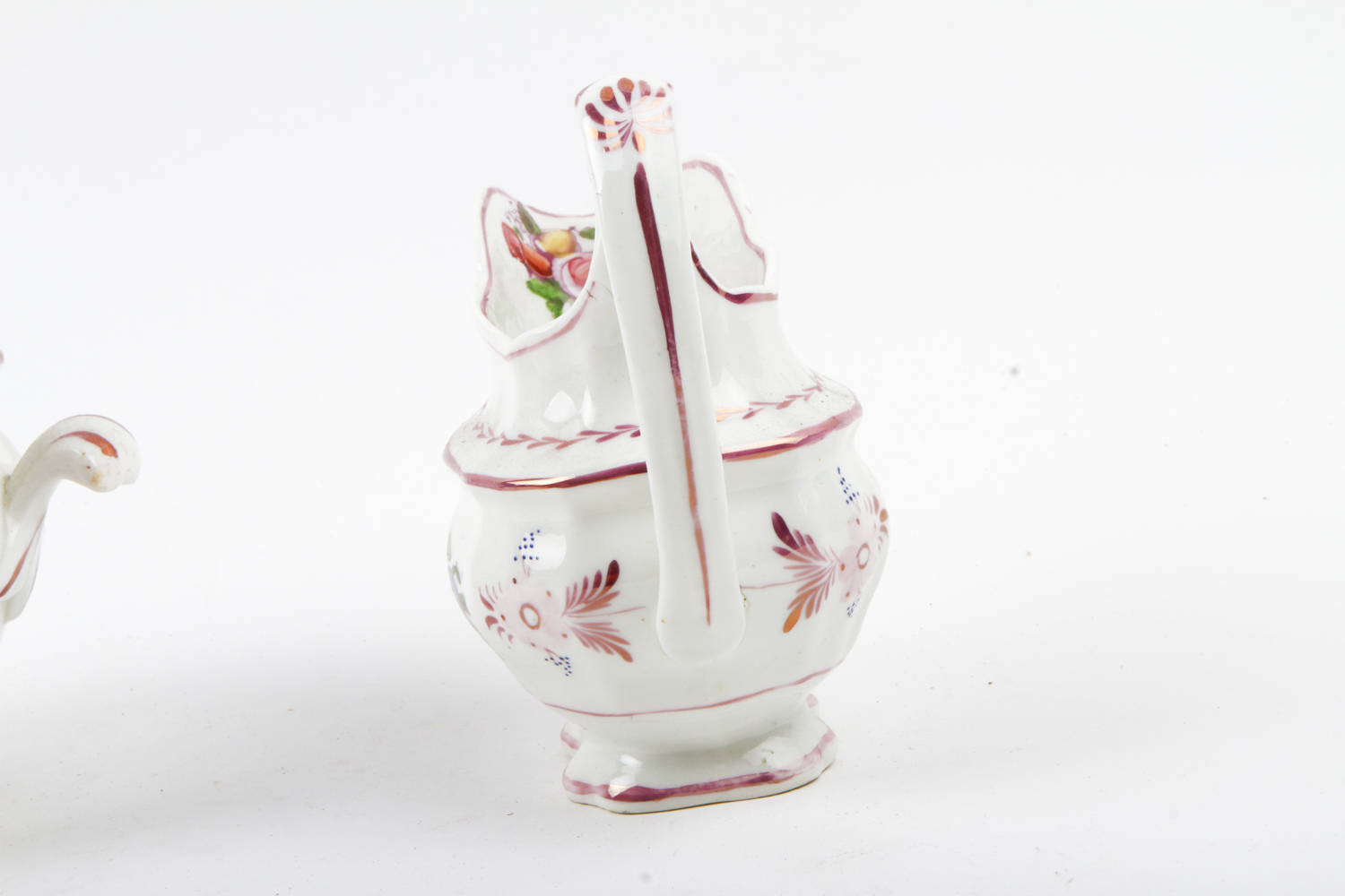 Collection of Antique English Pink Lustreware Tea Cups and Dishes