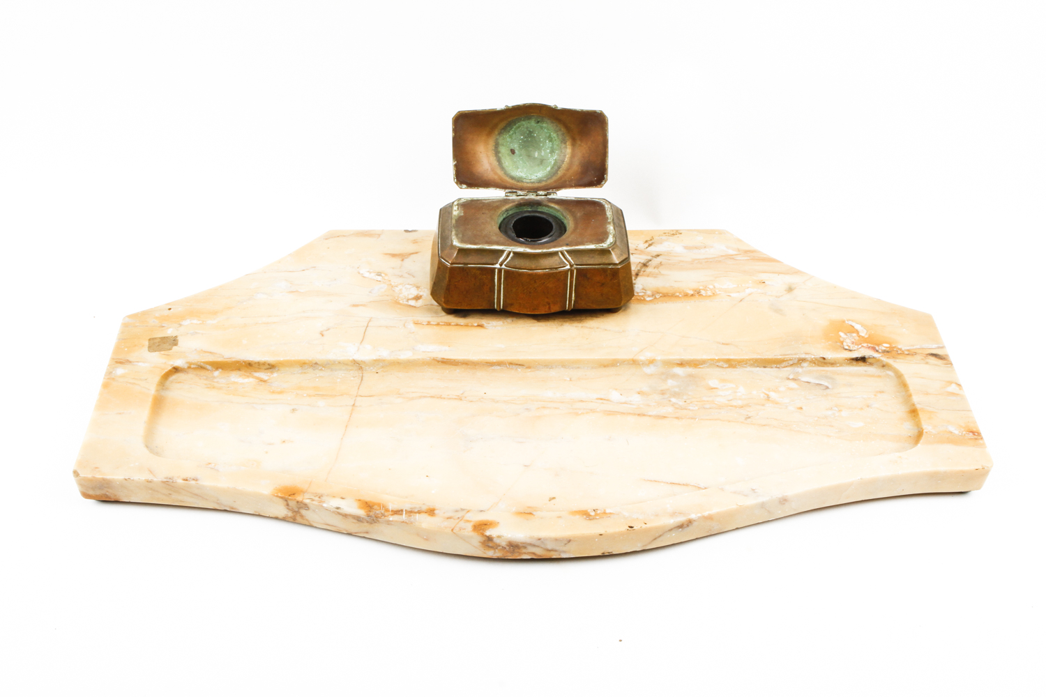 Vintage Marble and Bronze Inkwell Set