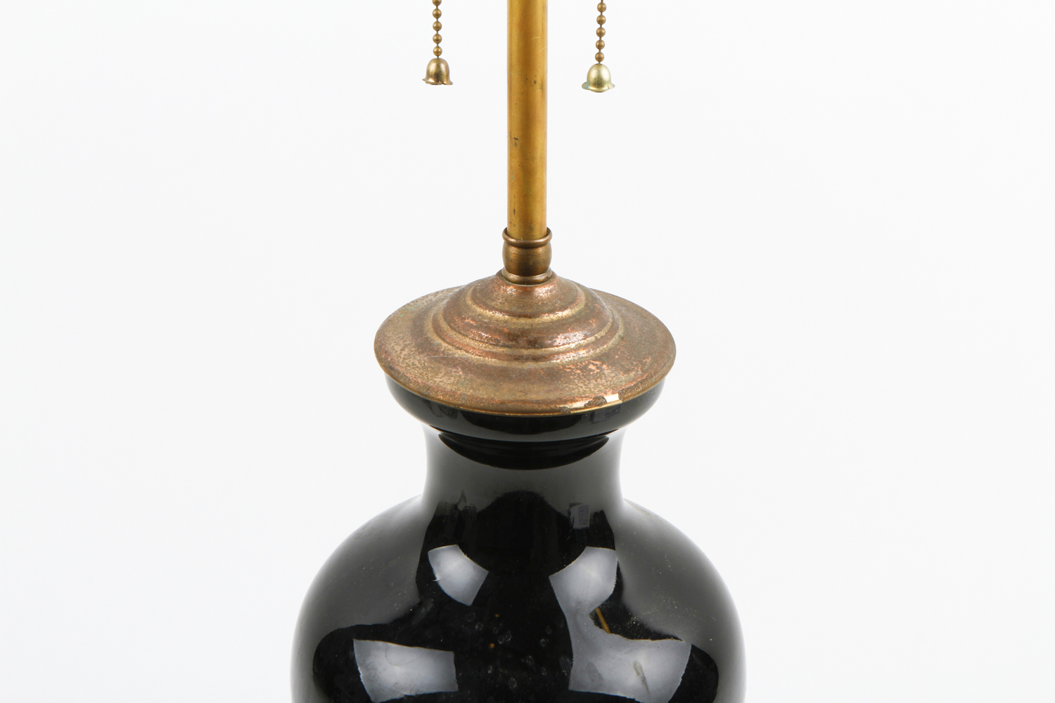 Vintage Black Glass and Gilt Metal Table Lamp