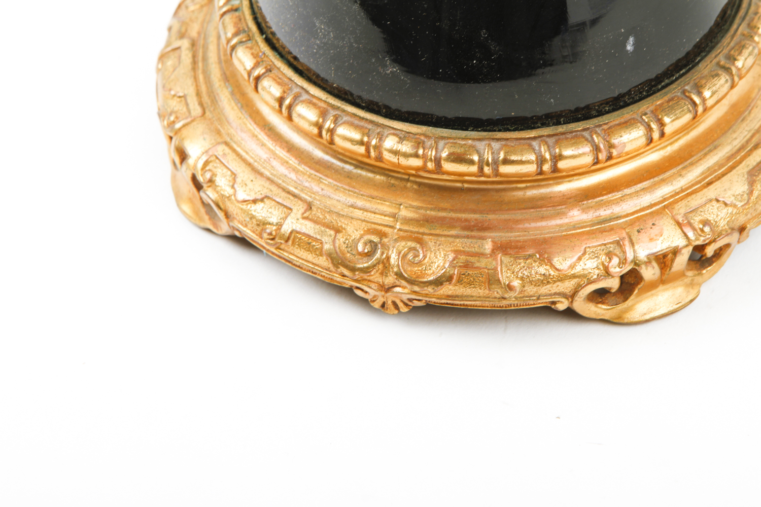 Vintage Black Glass and Gilt Metal Table Lamp