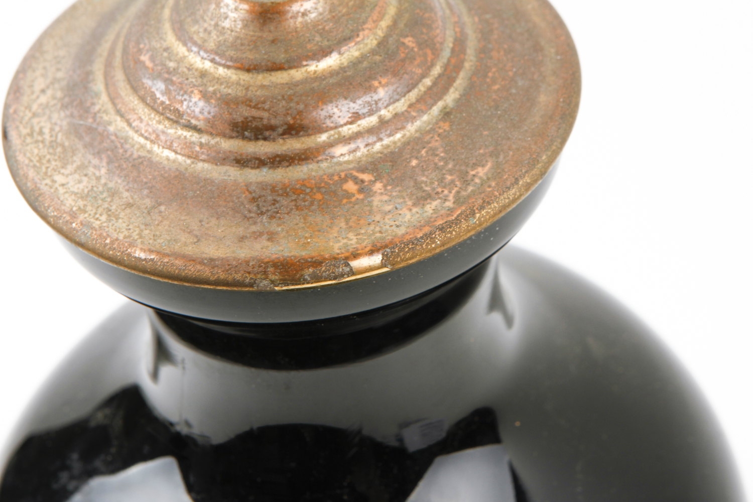 Vintage Black Glass and Gilt Metal Table Lamp