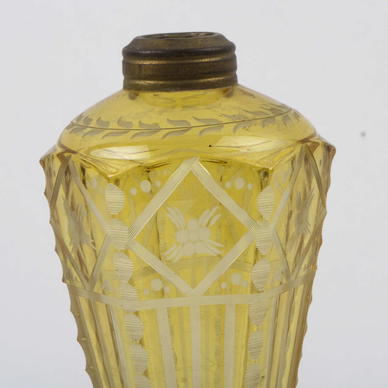 Antique 19th Century Yellow Overlay Glass Whale Oil Lamp