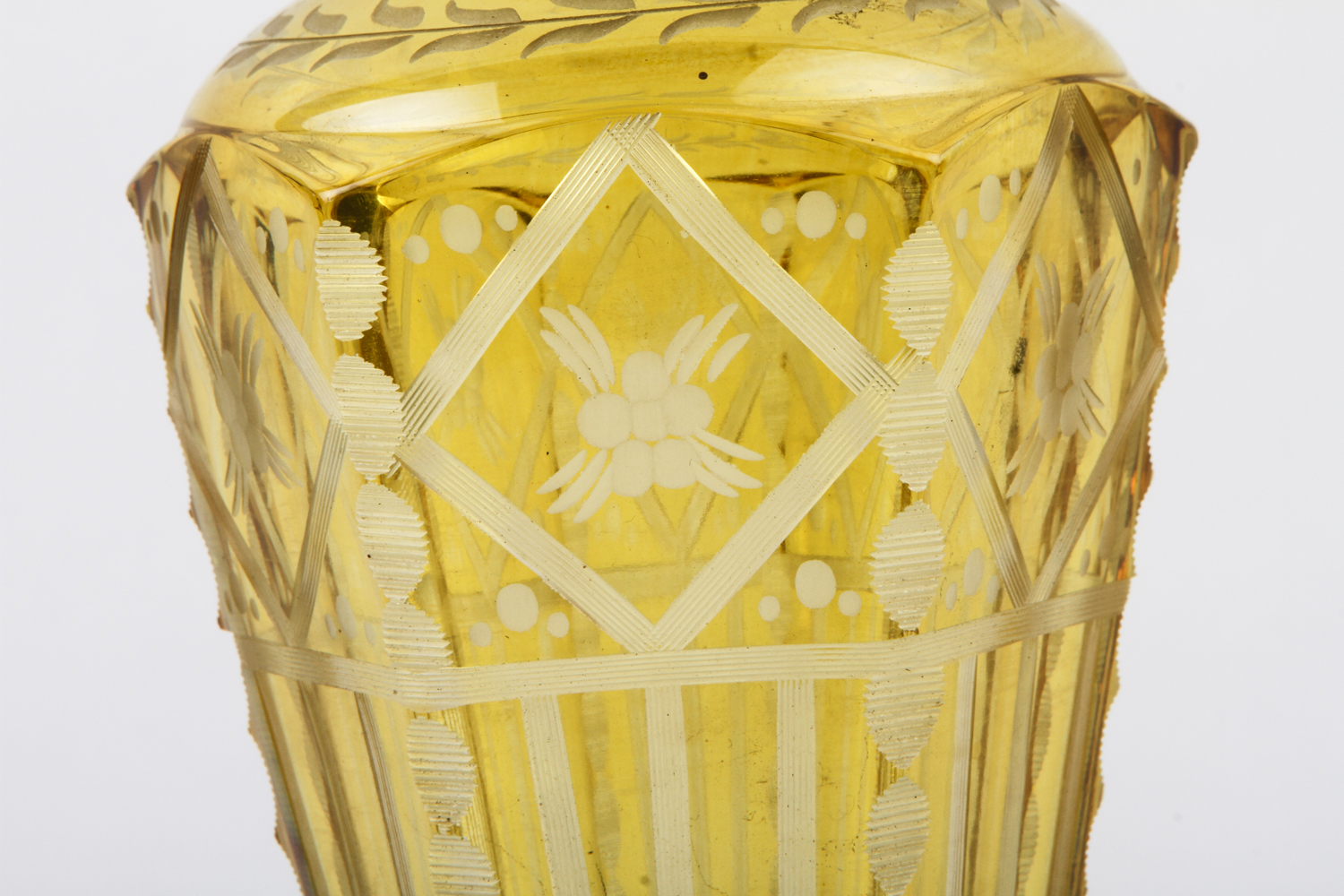 Antique 19th Century Yellow Overlay Glass Whale Oil Lamp