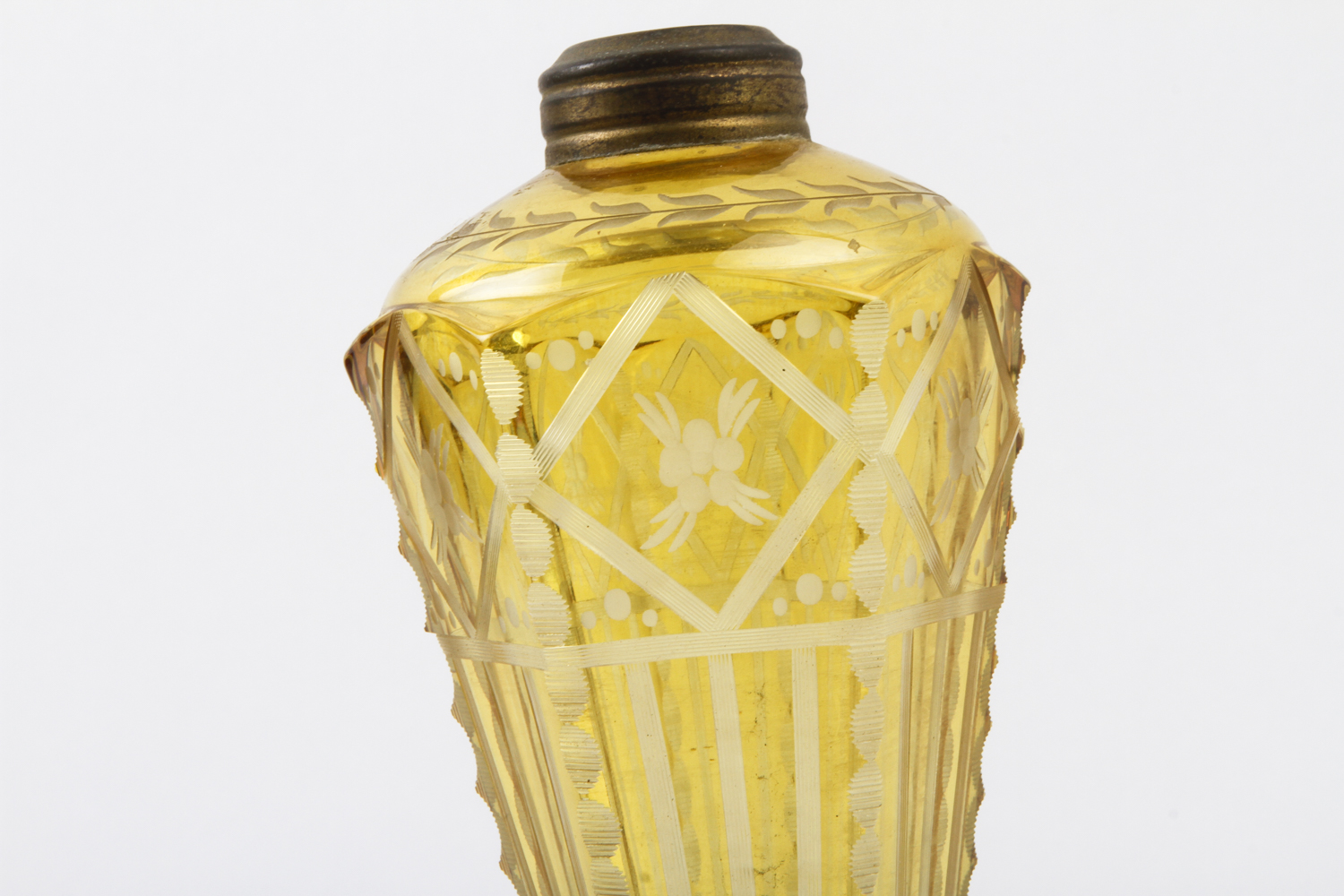 Antique 19th Century Yellow Overlay Glass Whale Oil Lamp