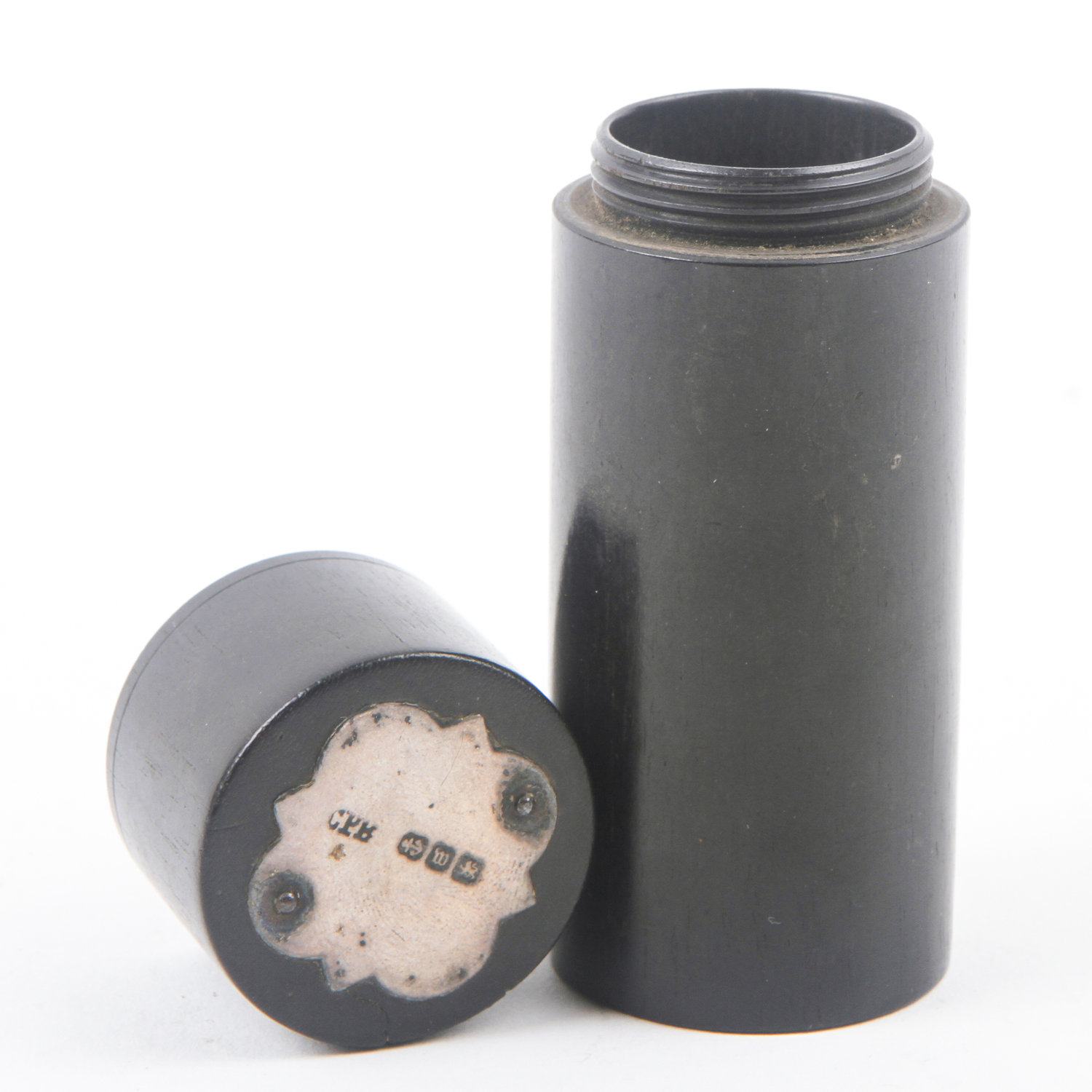 Antique English Ebony and Sterling Silver Pin Box