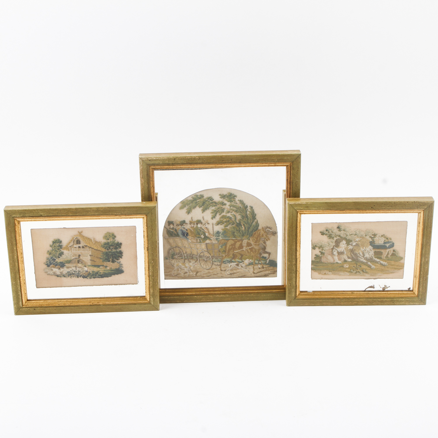 Antique Framed Petit-Point Needlepoint Pictures