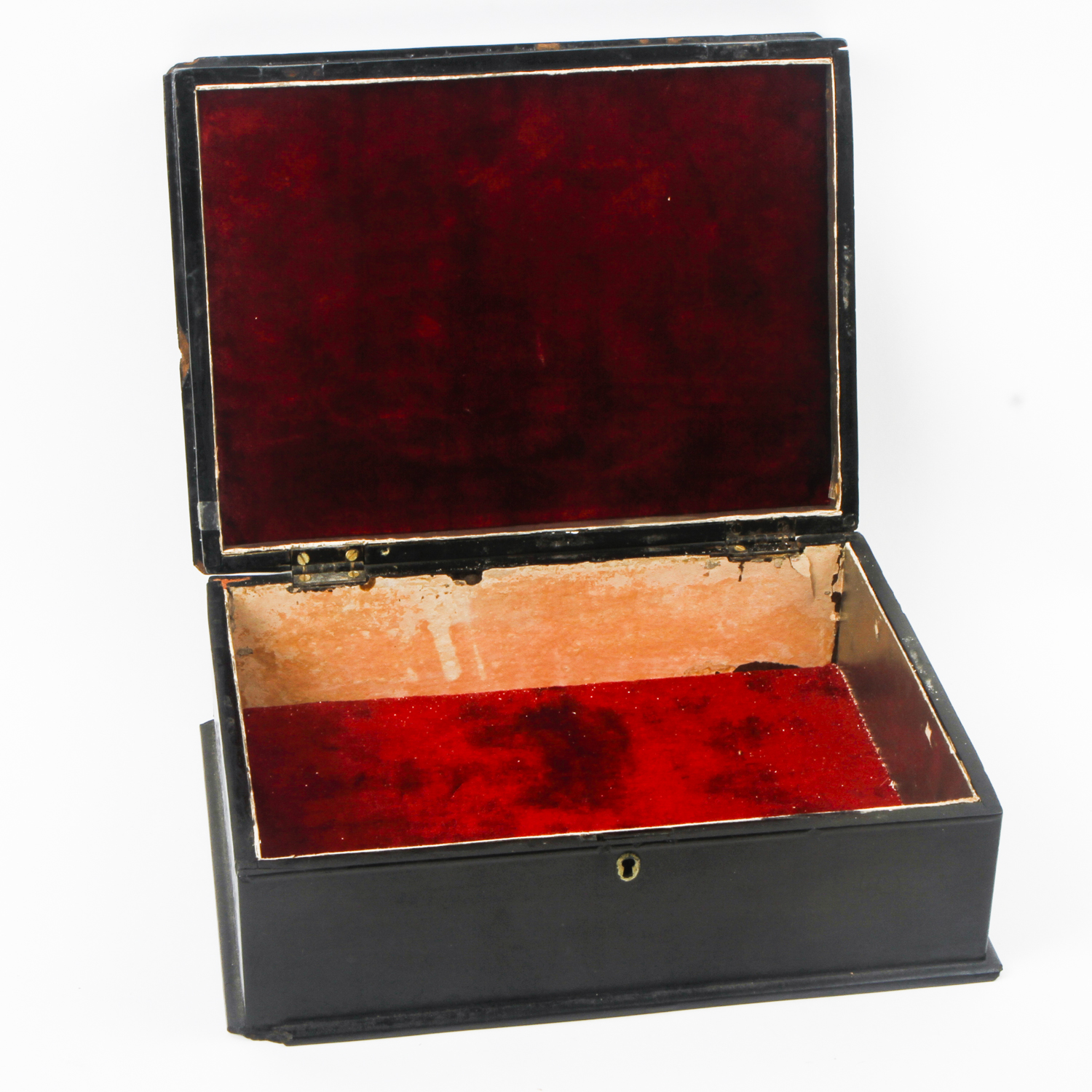 Victorian Black Lacquer Paper Maché and Mother of Pearl Inlaid Box