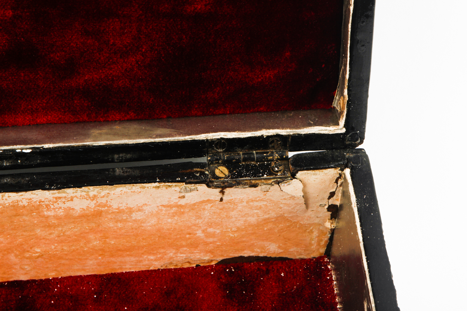 Victorian Black Lacquer Paper Maché and Mother of Pearl Inlaid Box