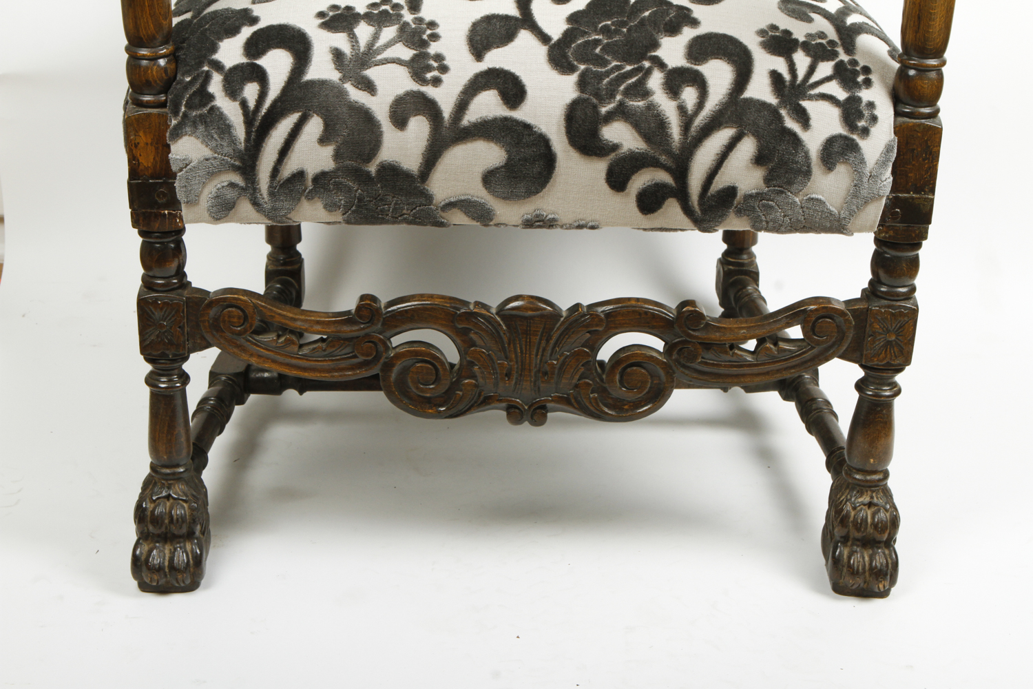 Carved Italian Throne Chair with Donghia Cut Velvet Upholstery