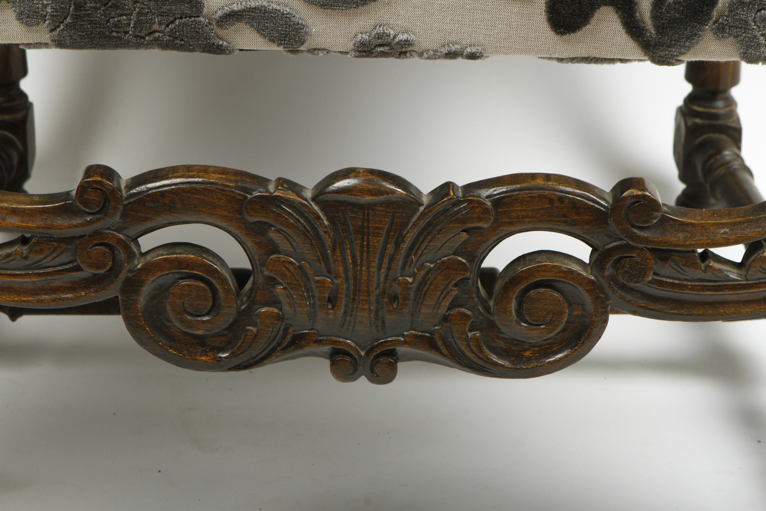 Carved Italian Throne Chair with Donghia Cut Velvet Upholstery