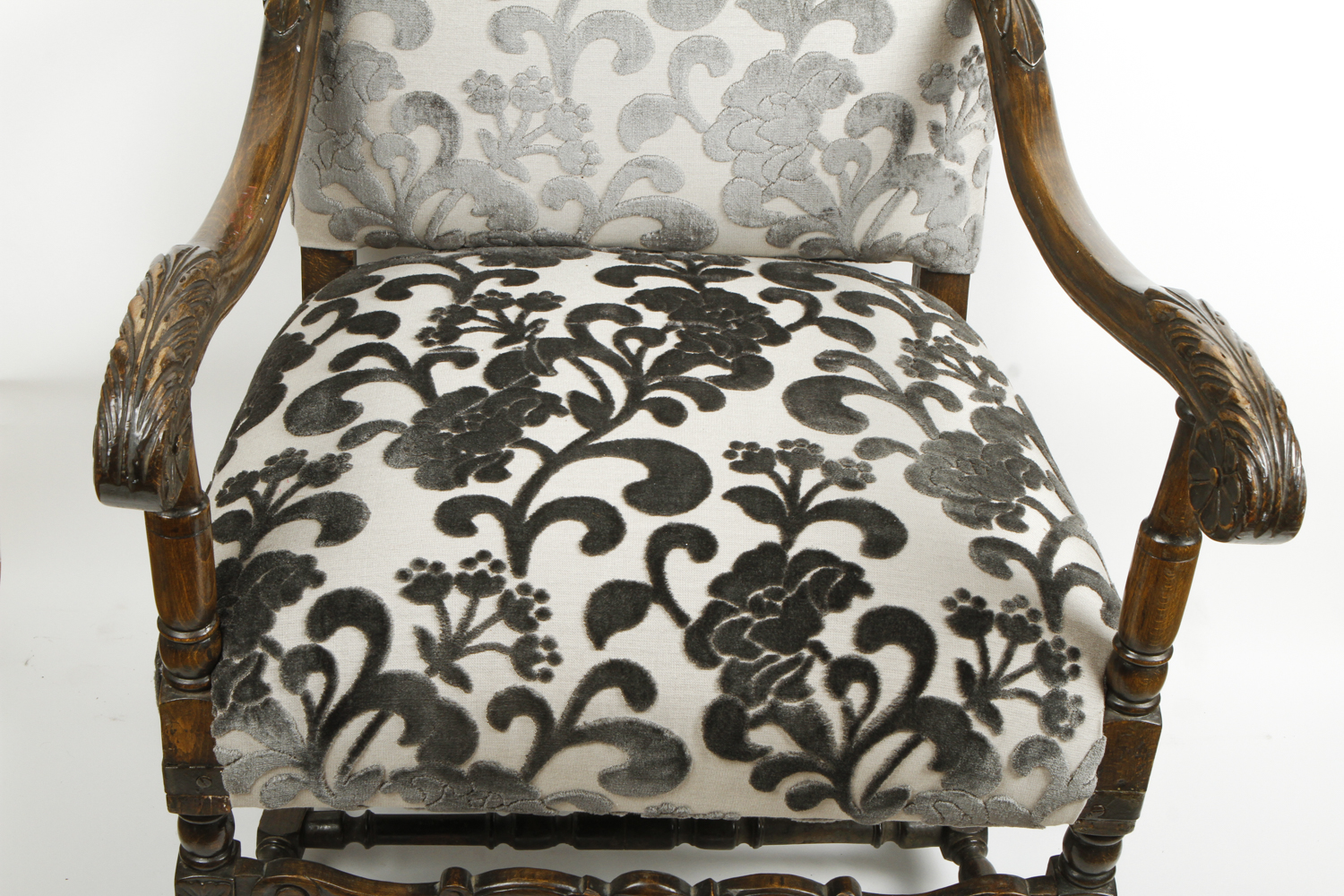 Carved Italian Throne Chair with Donghia Cut Velvet Upholstery