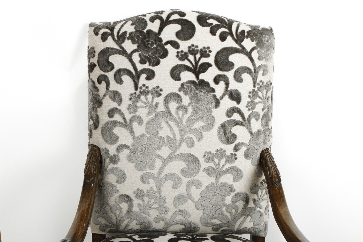 Carved Italian Throne Chair with Donghia Cut Velvet Upholstery