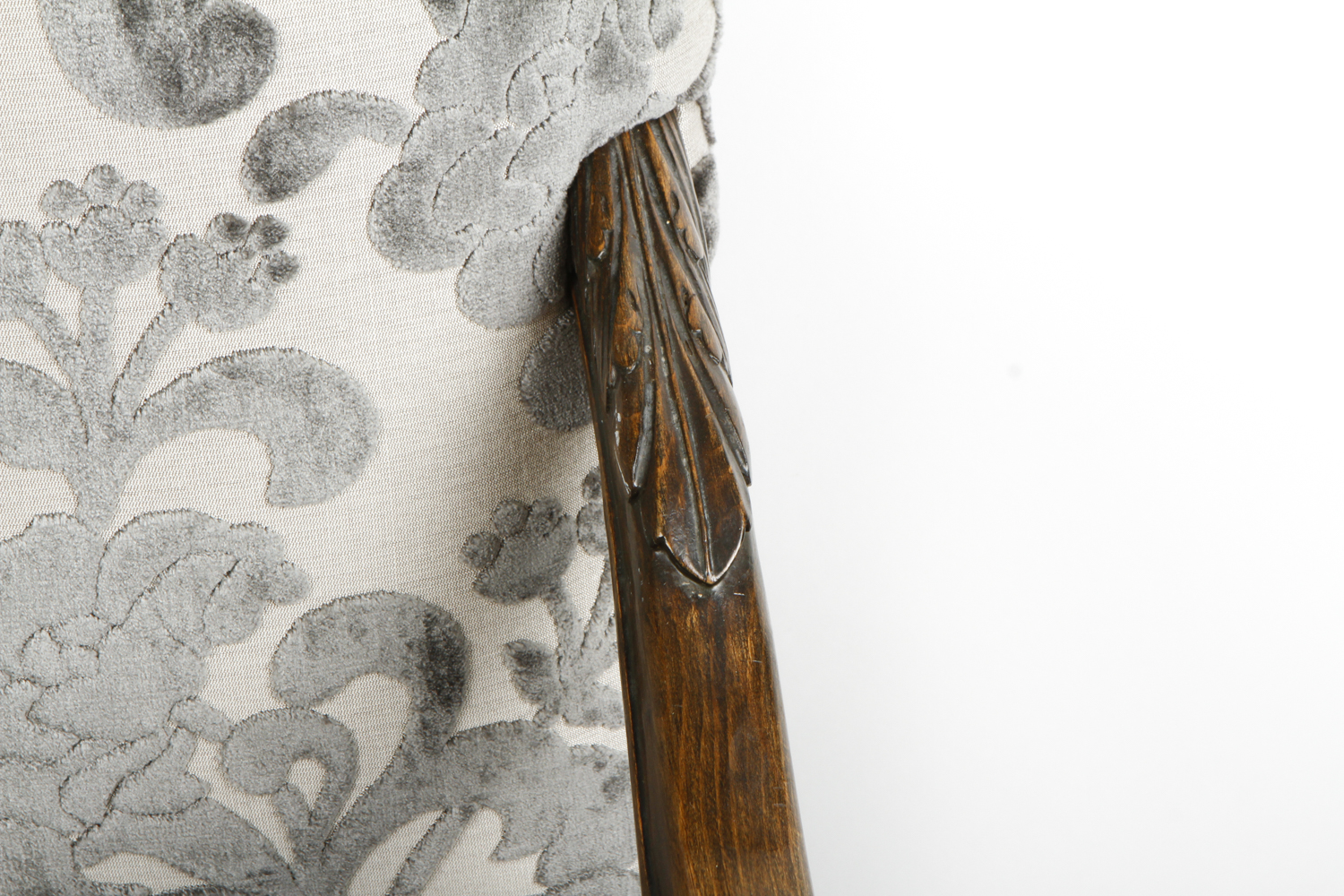 Carved Italian Throne Chair with Donghia Cut Velvet Upholstery