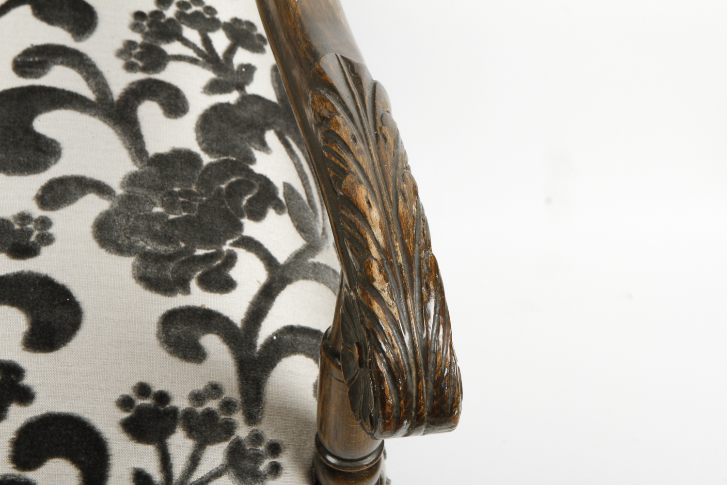 Carved Italian Throne Chair with Donghia Cut Velvet Upholstery