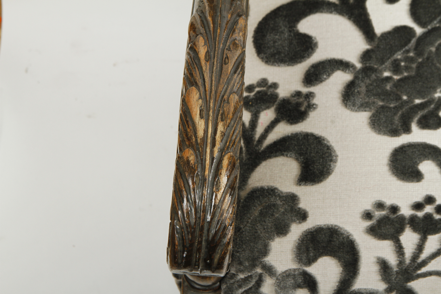 Carved Italian Throne Chair with Donghia Cut Velvet Upholstery