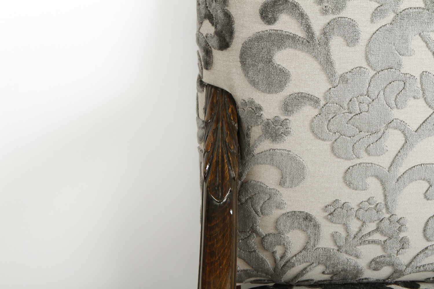 Carved Italian Throne Chair with Donghia Cut Velvet Upholstery