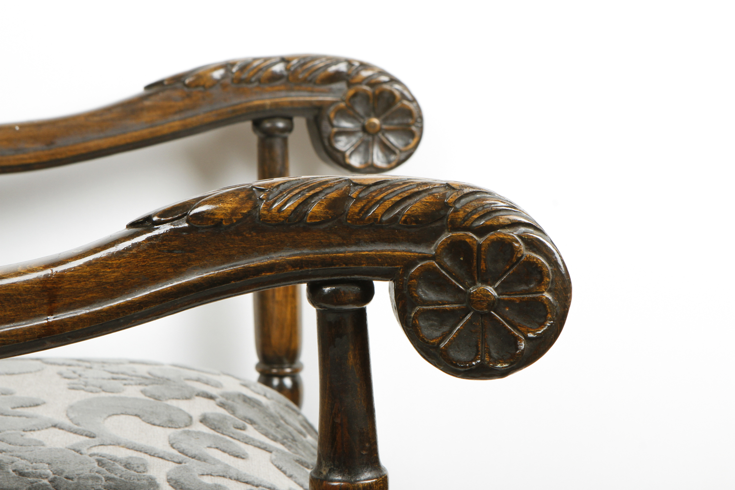 Carved Italian Throne Chair with Donghia Cut Velvet Upholstery