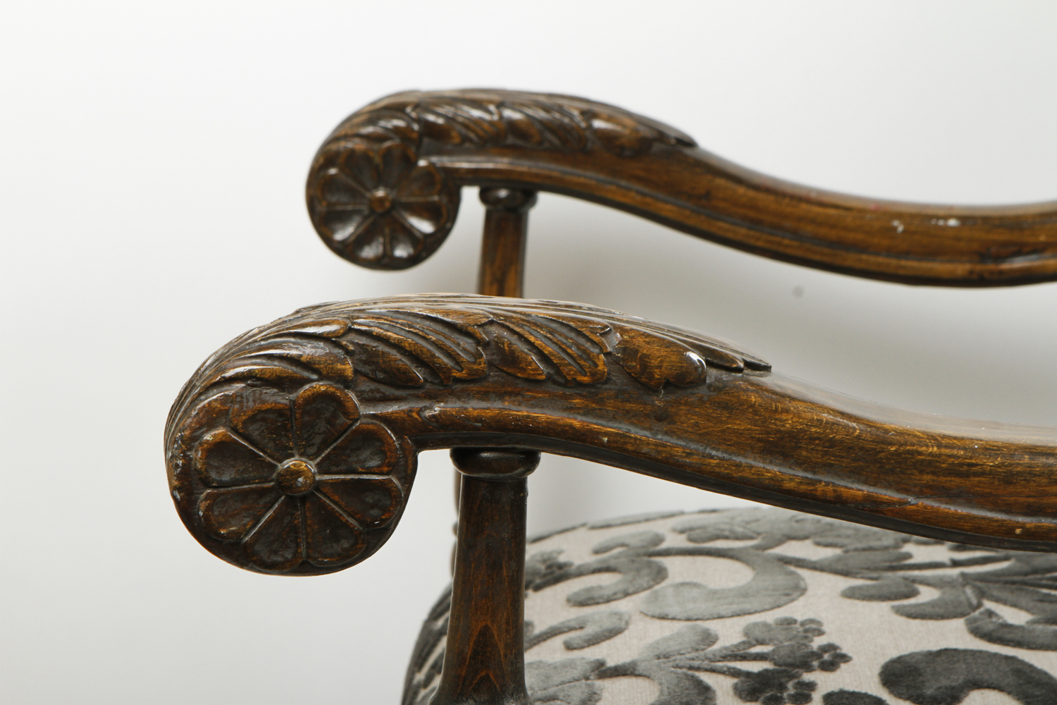 Carved Italian Throne Chair with Donghia Cut Velvet Upholstery