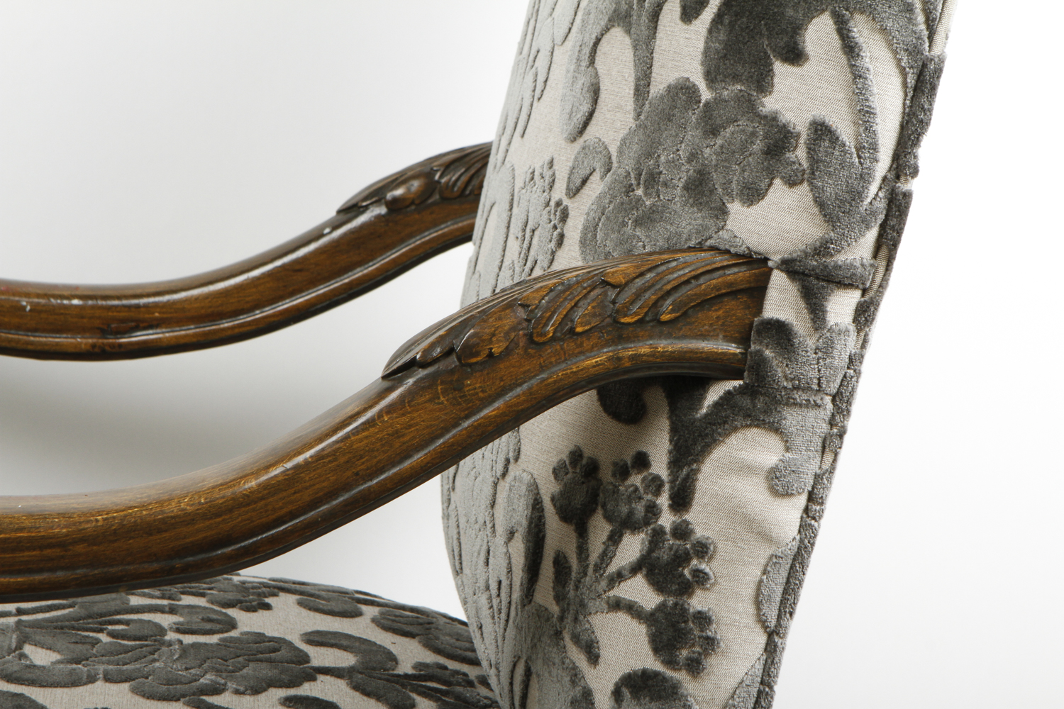 Carved Italian Throne Chair with Donghia Cut Velvet Upholstery