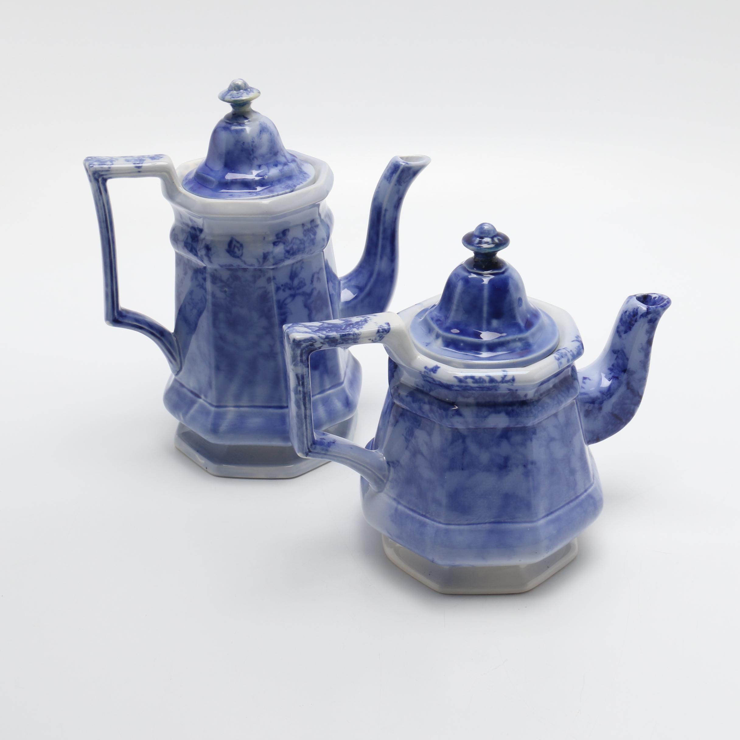 Blue Transferware Teapot and Coffeepot