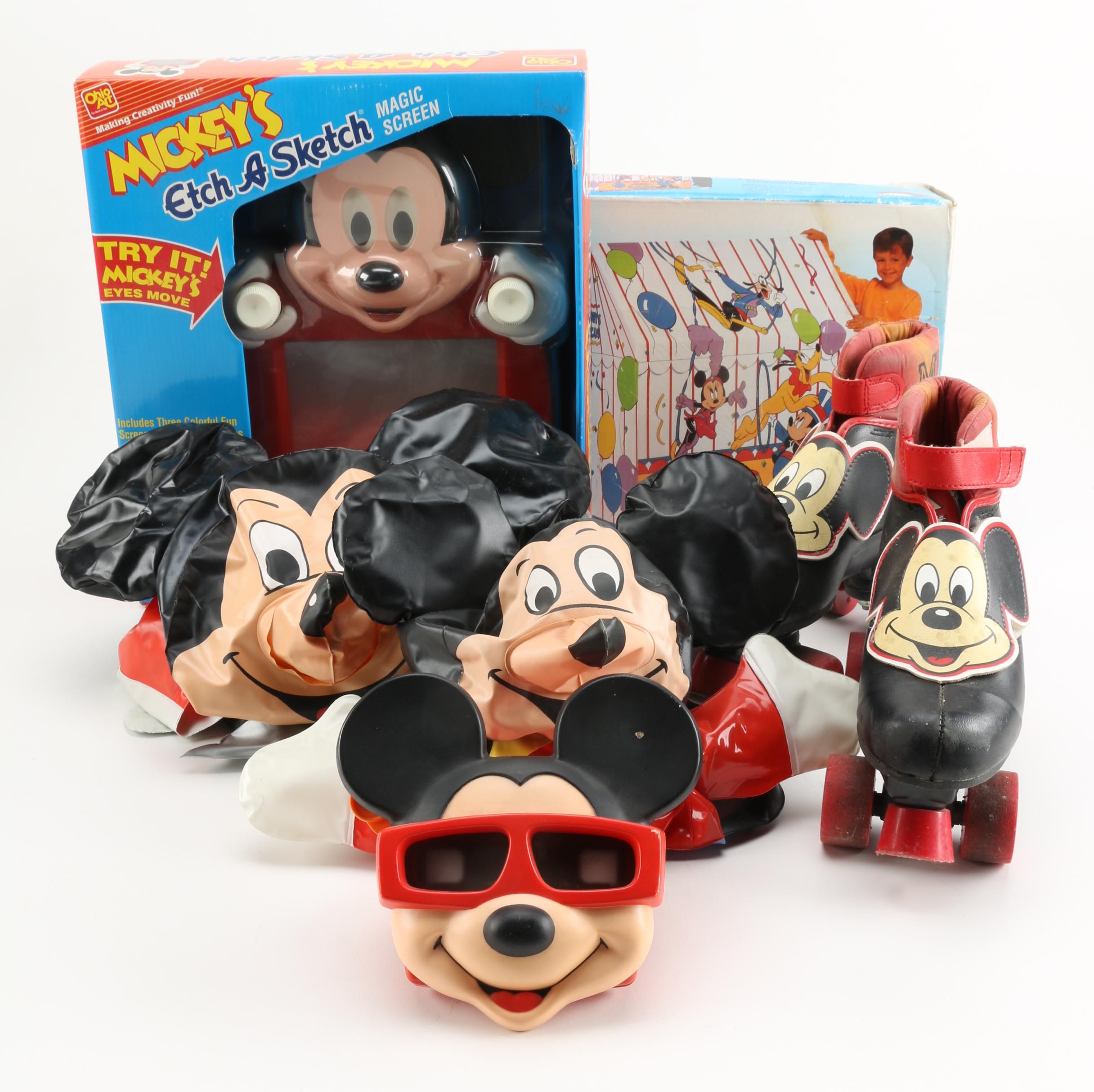 Vintage Mickey Mouse Playhouse, Roller Skates, and Toys