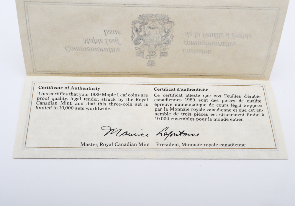 1989 Royal Canadian Mint "Commemorative Maple Leaf Issue" Proof Set