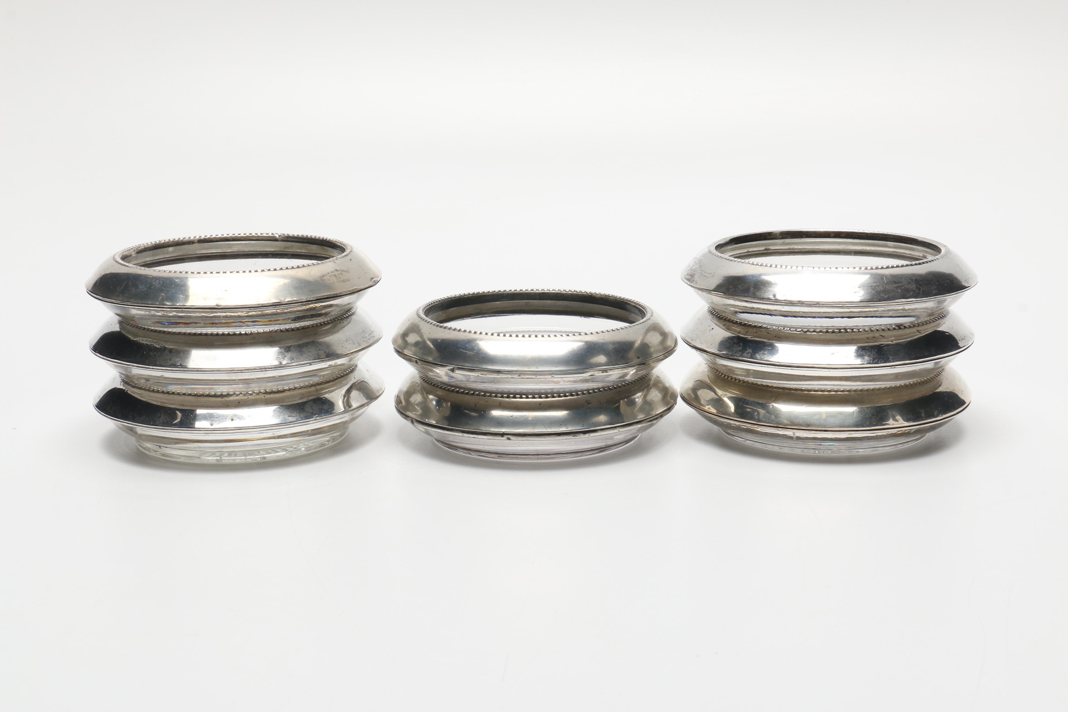 Frank M. Whiting & Co Sterling Silver and Glass Coasters