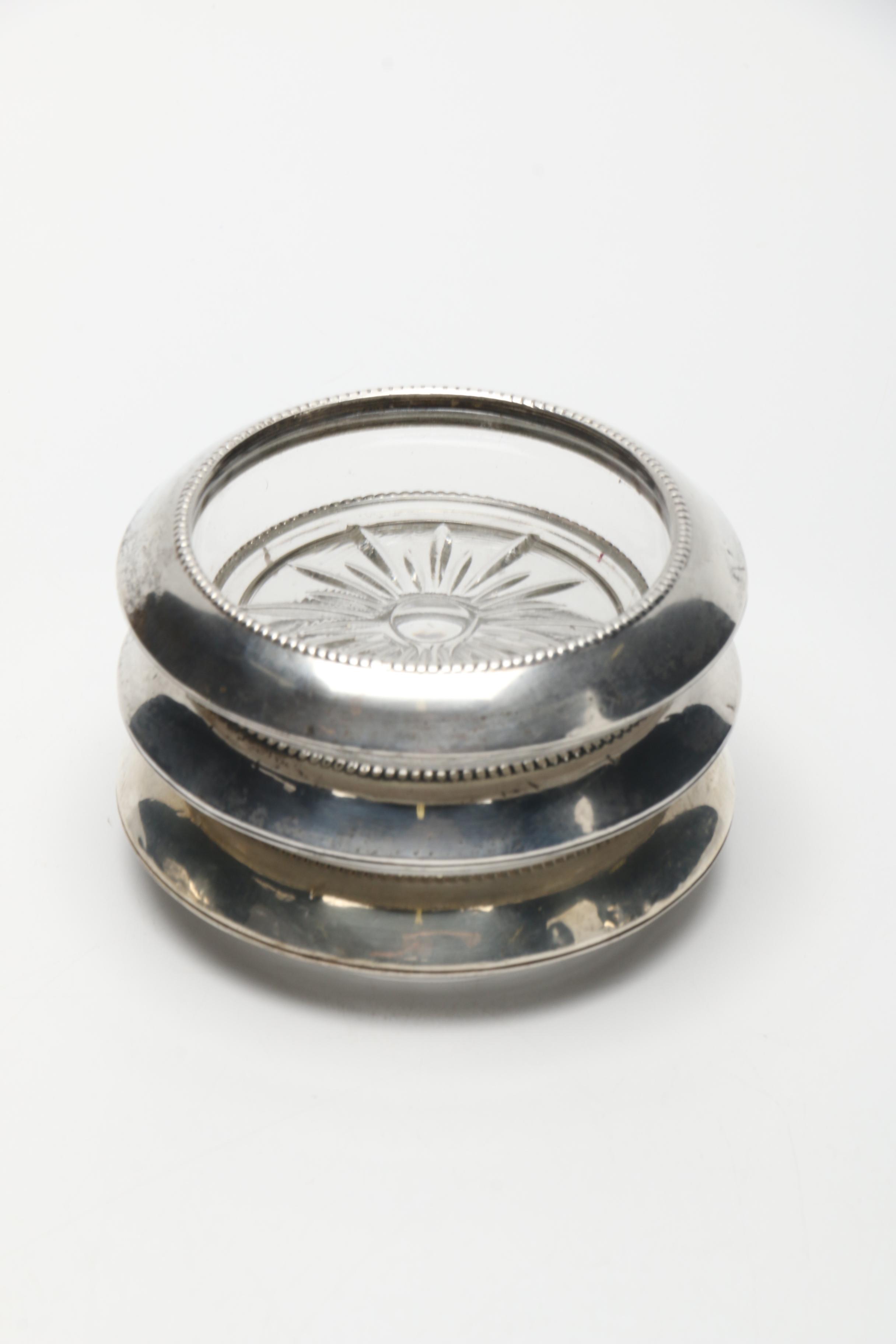 Frank M. Whiting & Co Sterling Silver and Glass Coasters