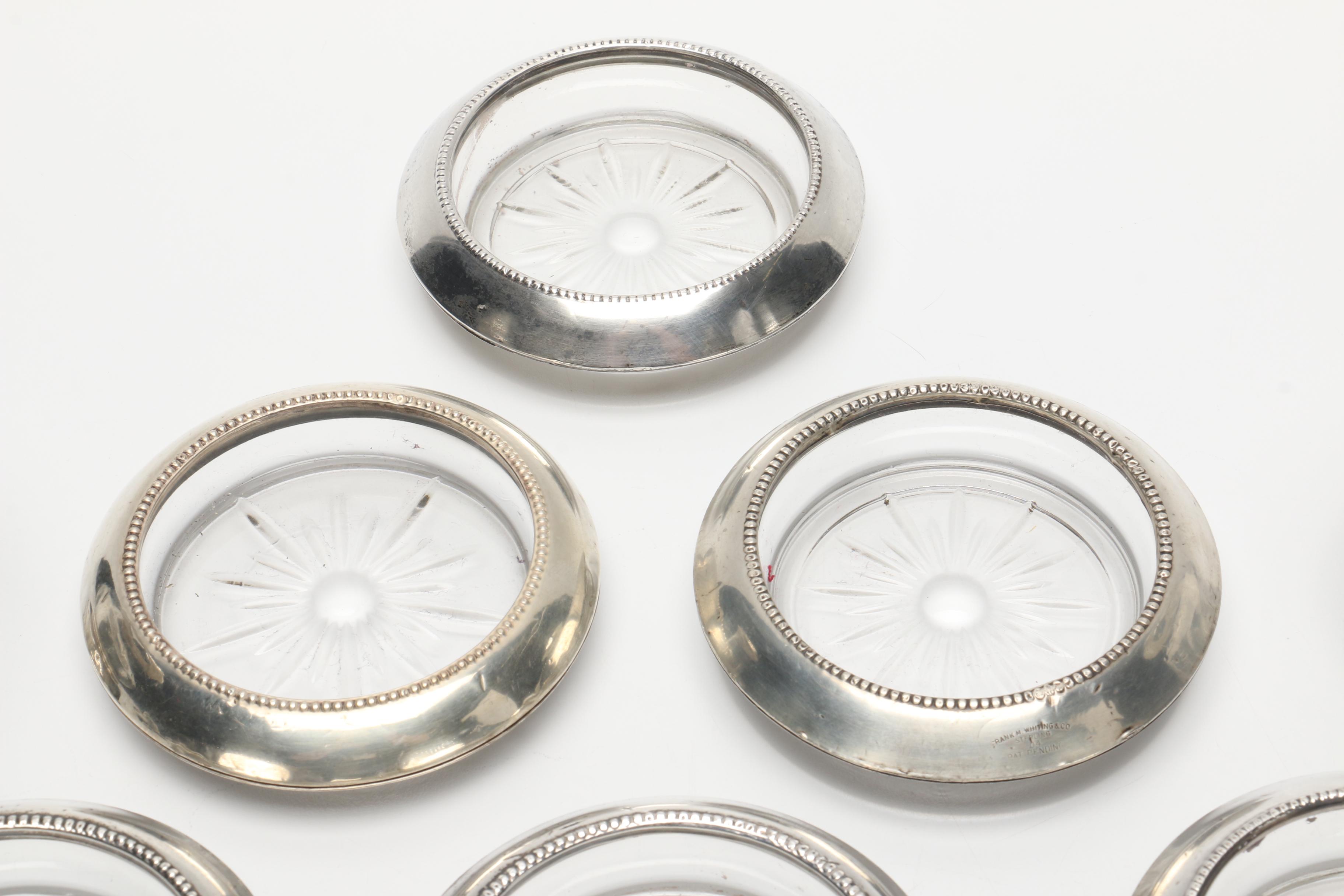 Frank M. Whiting & Co Sterling Silver and Glass Coasters