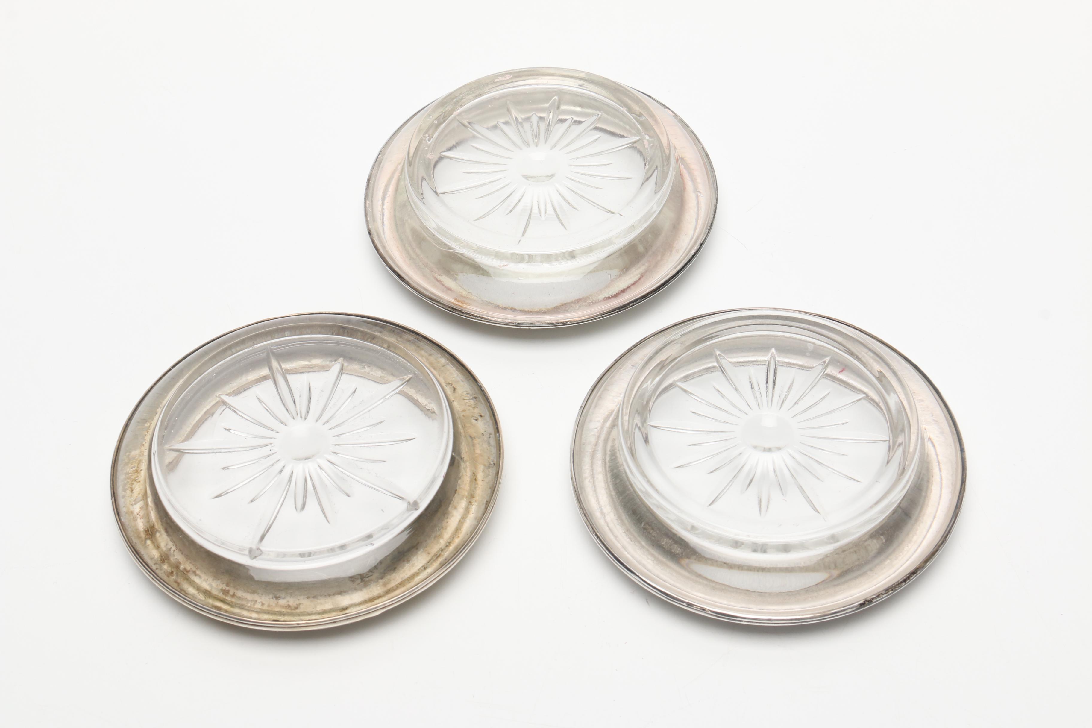 Frank M. Whiting & Co Sterling Silver and Glass Coasters