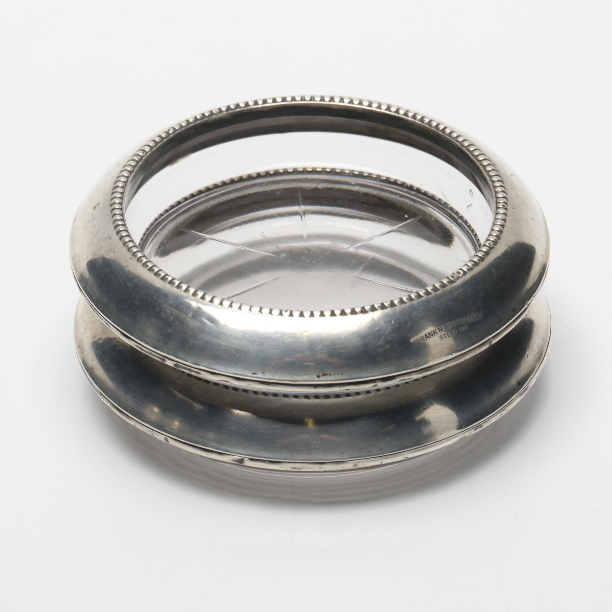 Frank M. Whiting & Co Sterling Silver and Glass Coasters