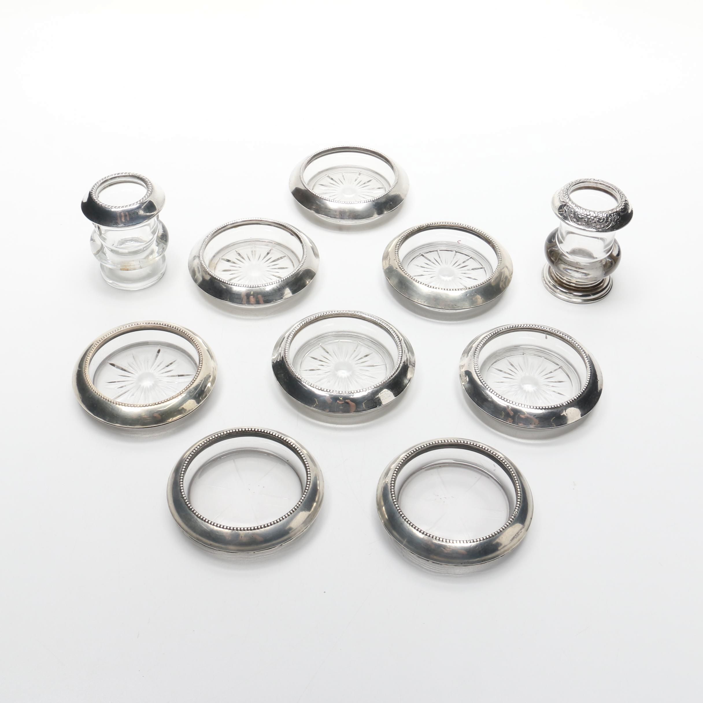 Frank M. Whiting & Co Sterling Silver and Glass Coasters
