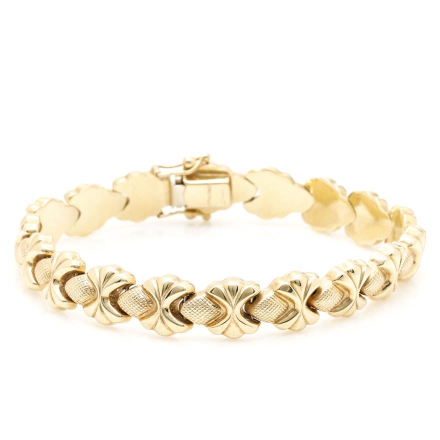 14K Yellow Gold Textured Link Bracelet