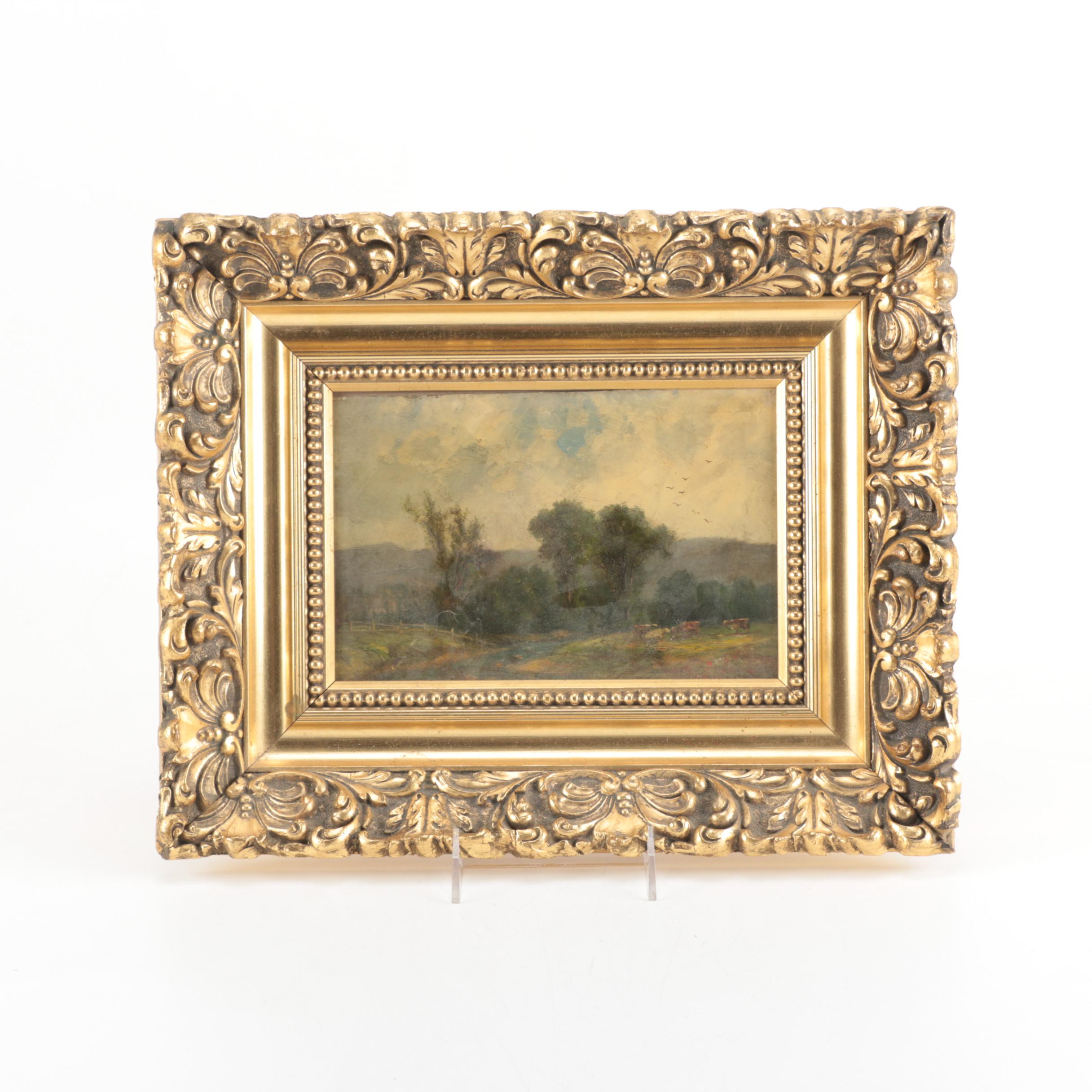 Oil Painting on Board of Pastoral Landscape