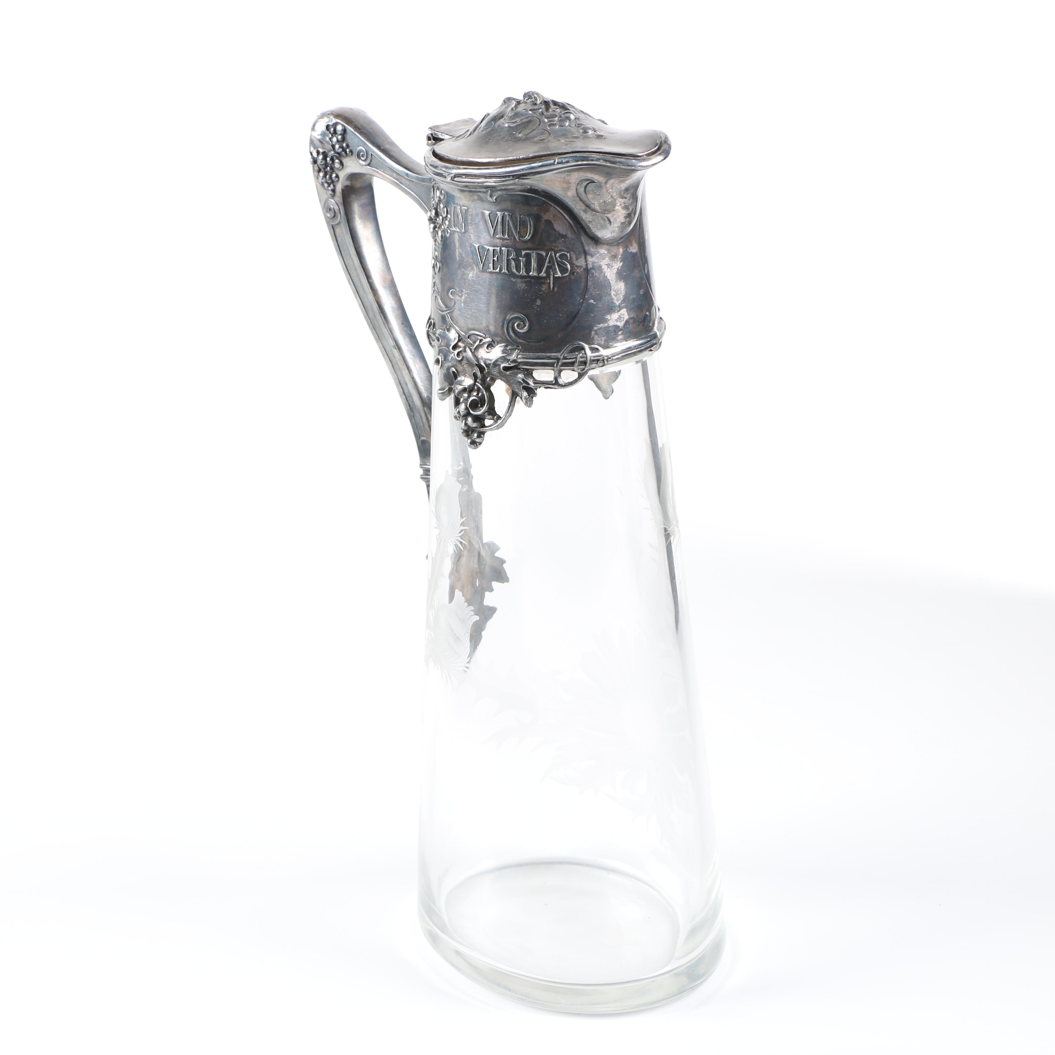 Frosted Glass and Silver Plate Pitcher