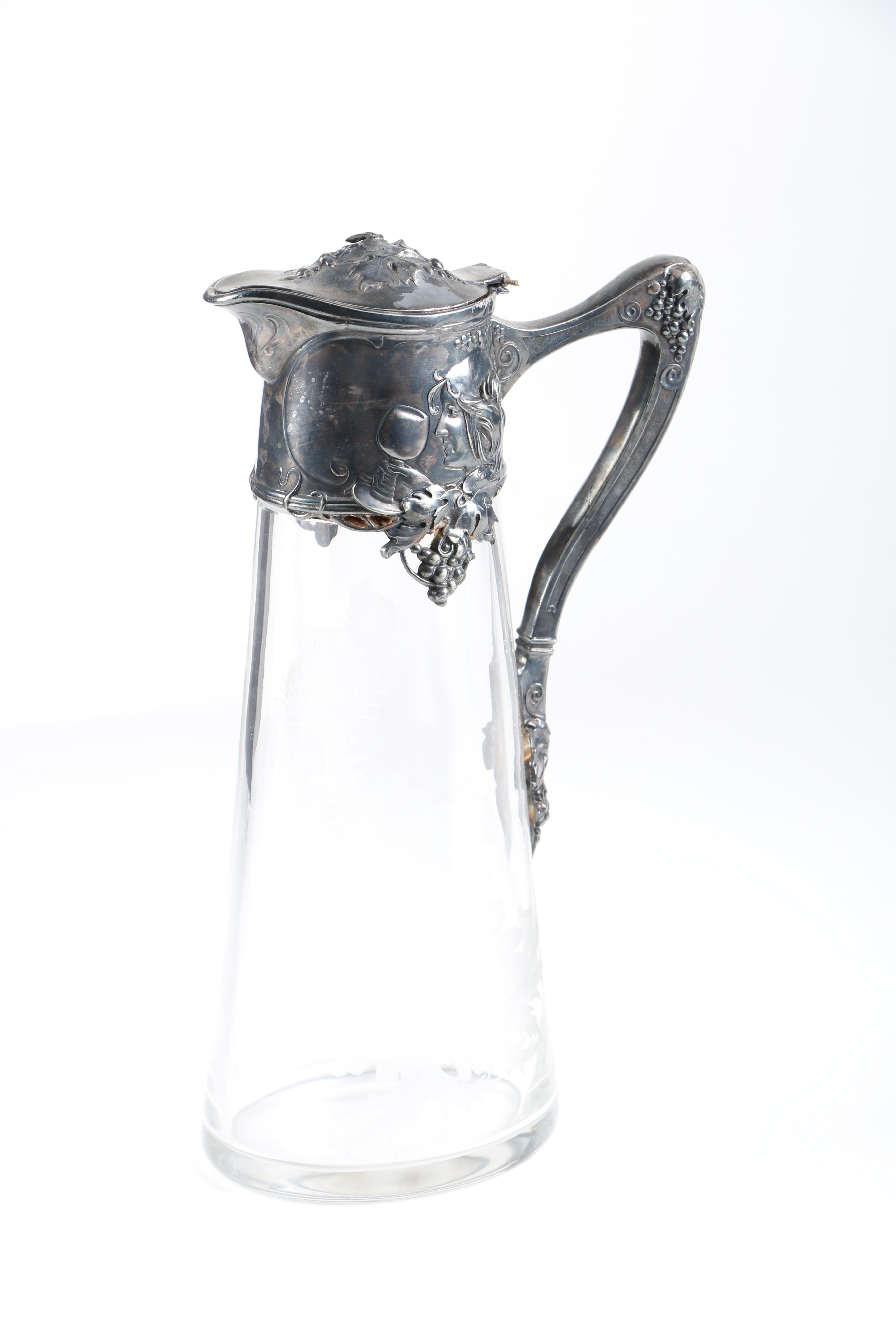 Frosted Glass and Silver Plate Pitcher