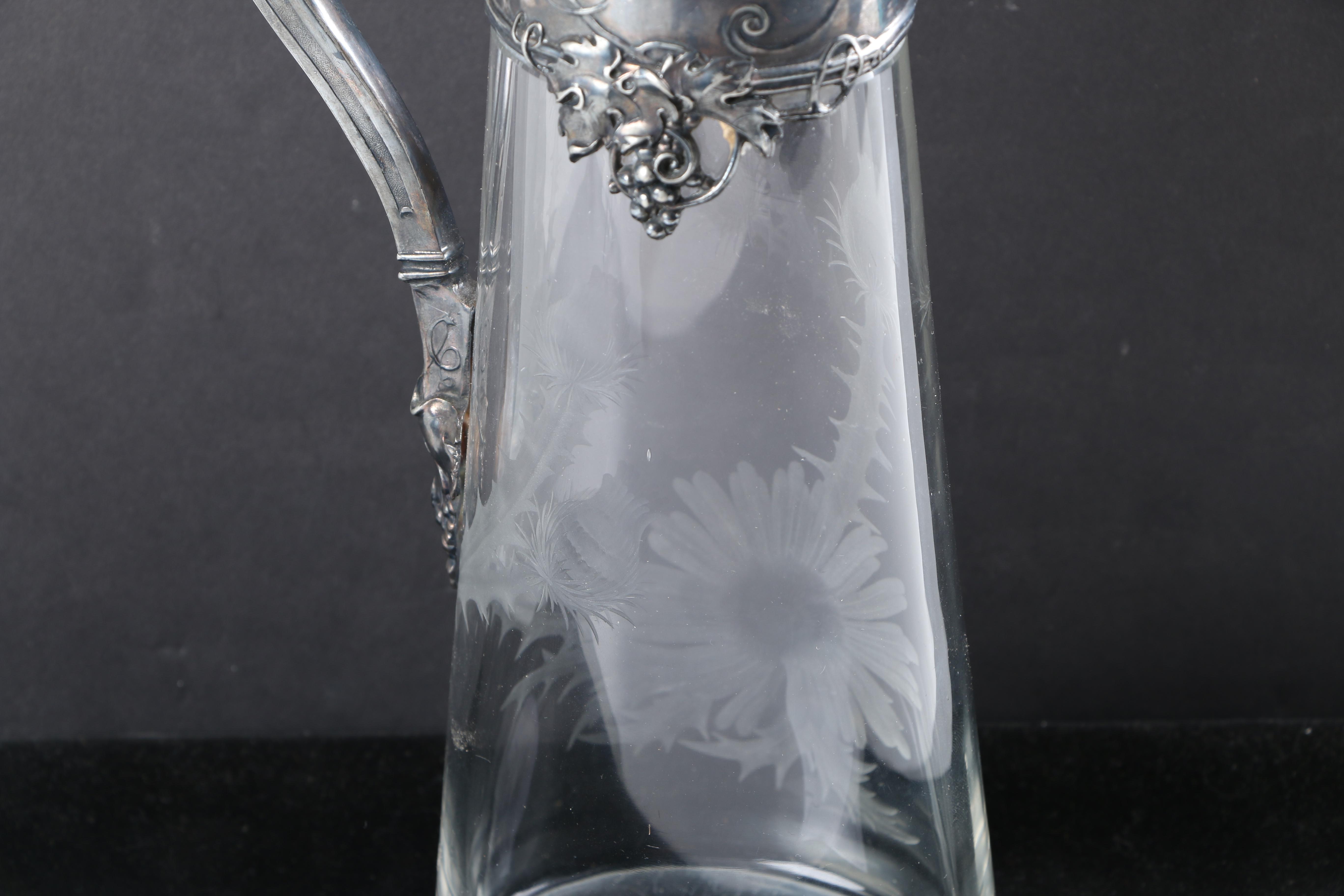Frosted Glass and Silver Plate Pitcher