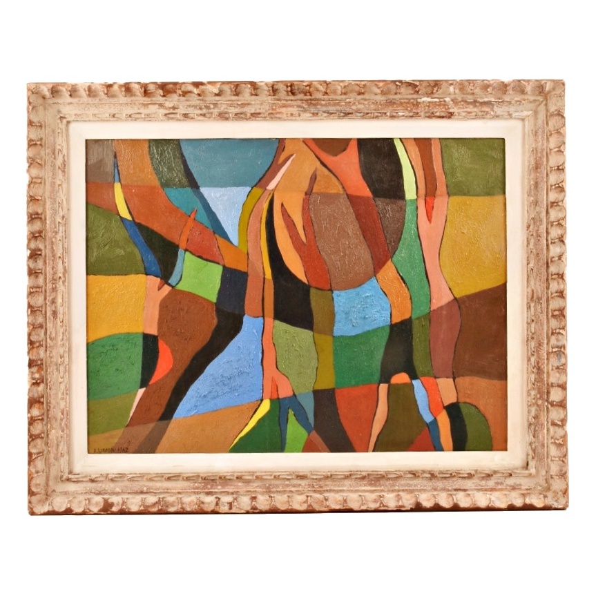 Edger Yaeger Absract Painting in Oil on Canvas, Dated 1962