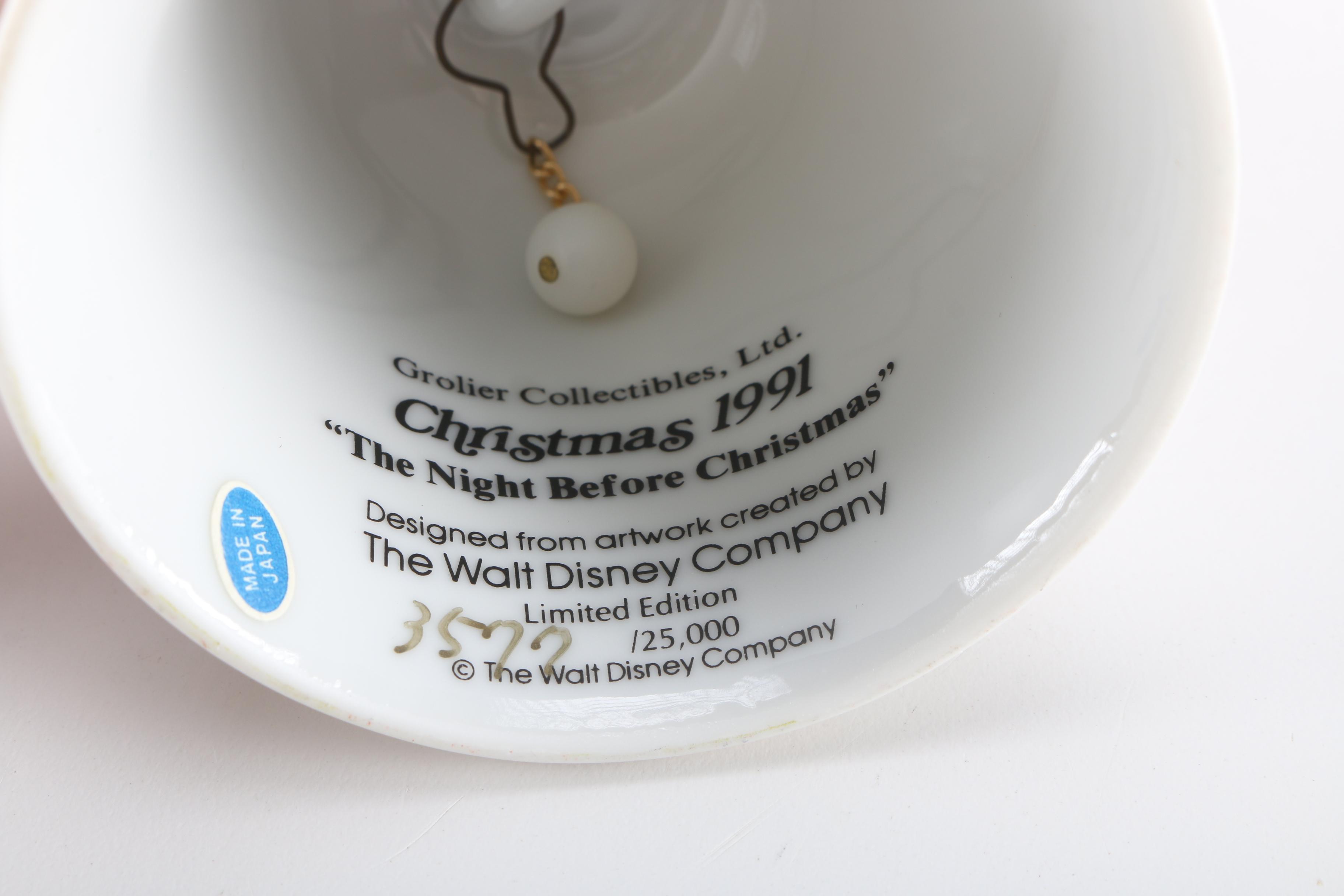 1990 and 1991 Annual Disney Christmas Bell Collection by Grolier Collectibles, Ltd.