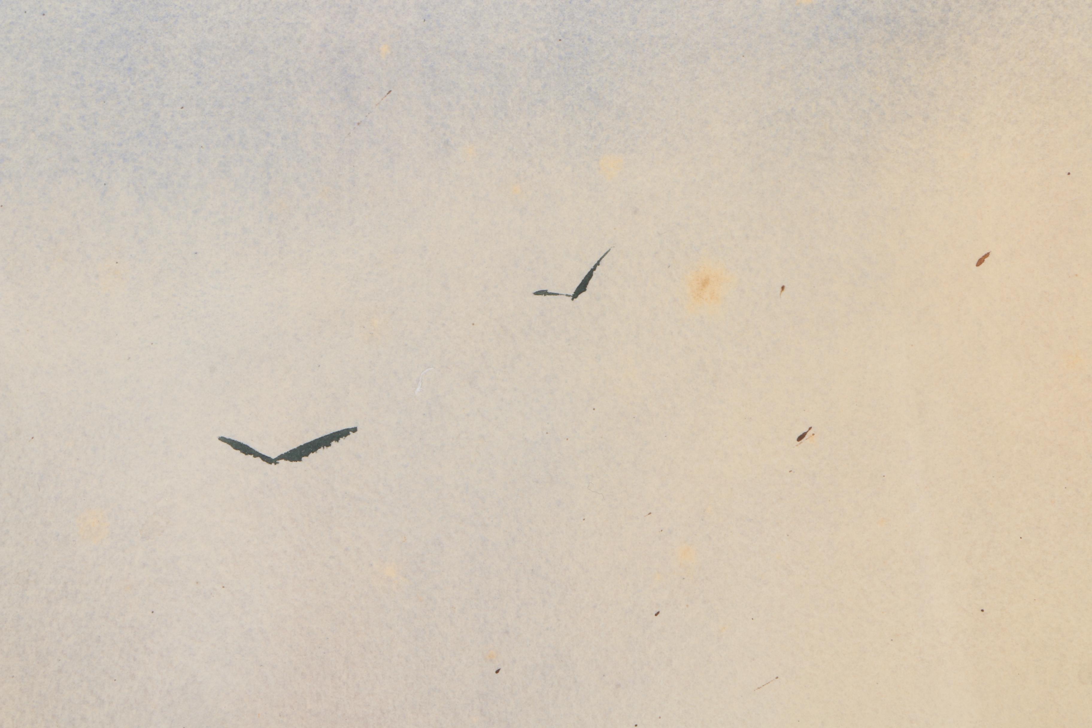 Wright Massey Watercolor on Paper "Boathouse With Ship"