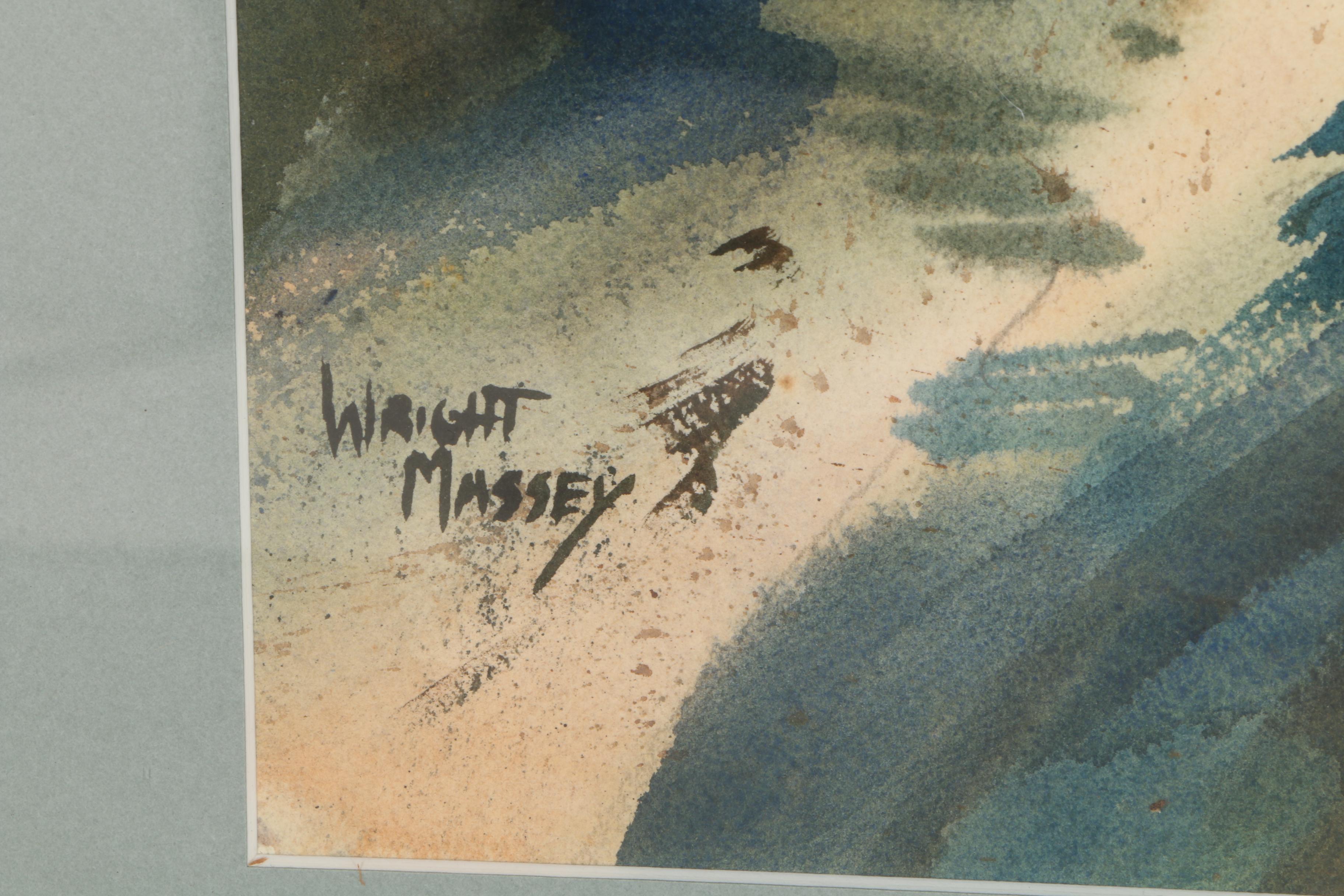 Wright Massey Watercolor on Paper "Boathouse With Ship"