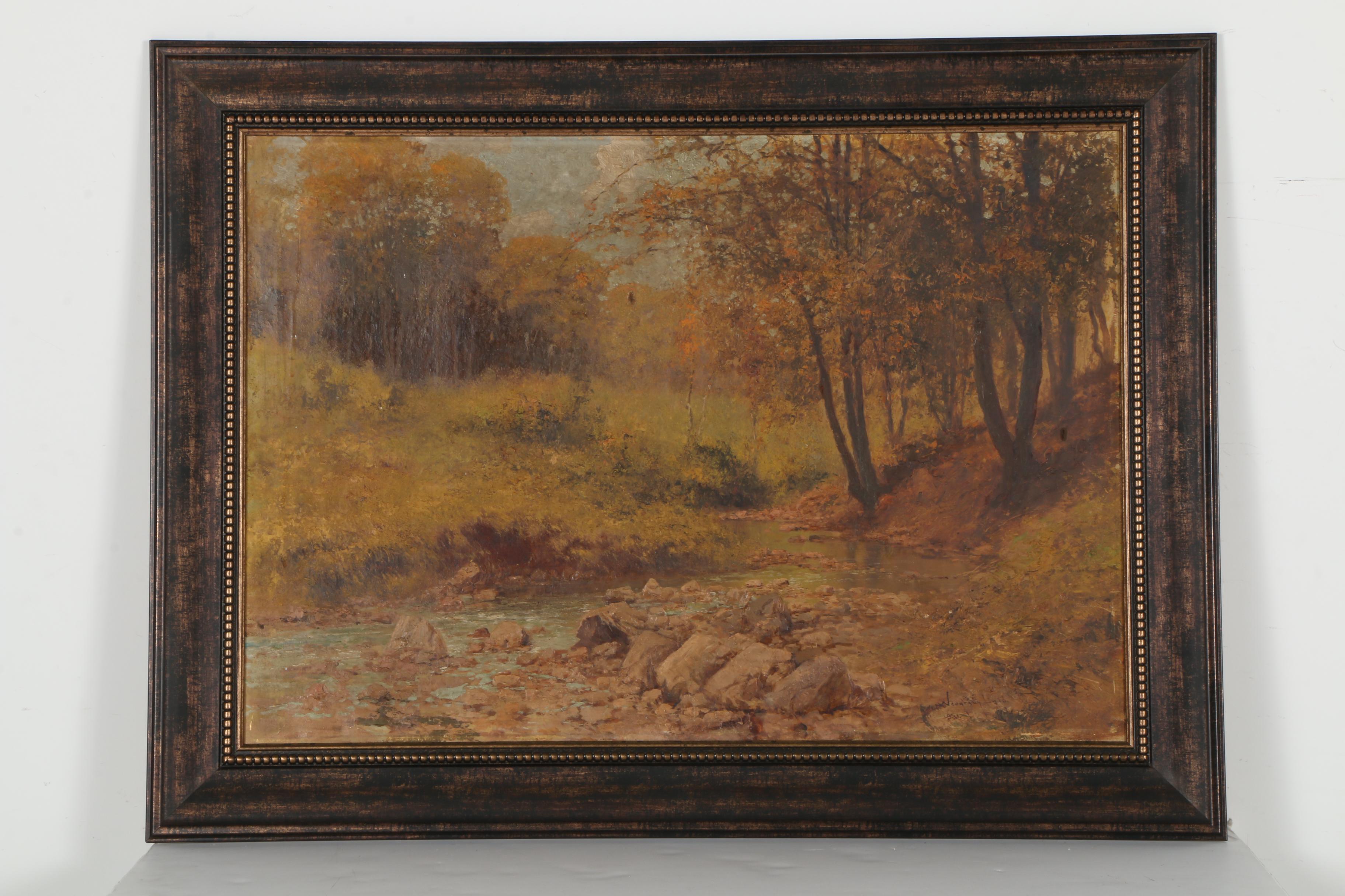 László Neogrády 1931 Oil on Canvas "A Quiet Stream"