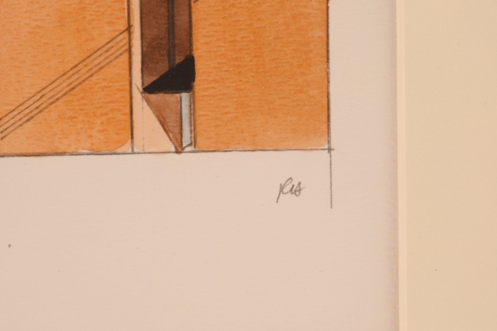 Original Robert Herrmann Architectural Watercolor, Matted