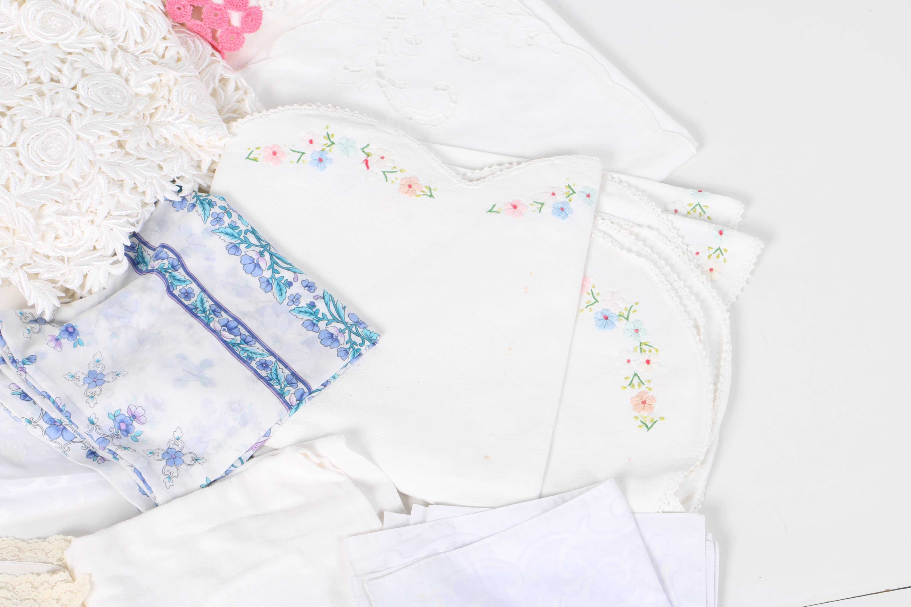 Vintage Linens Including Lace and Embroidery