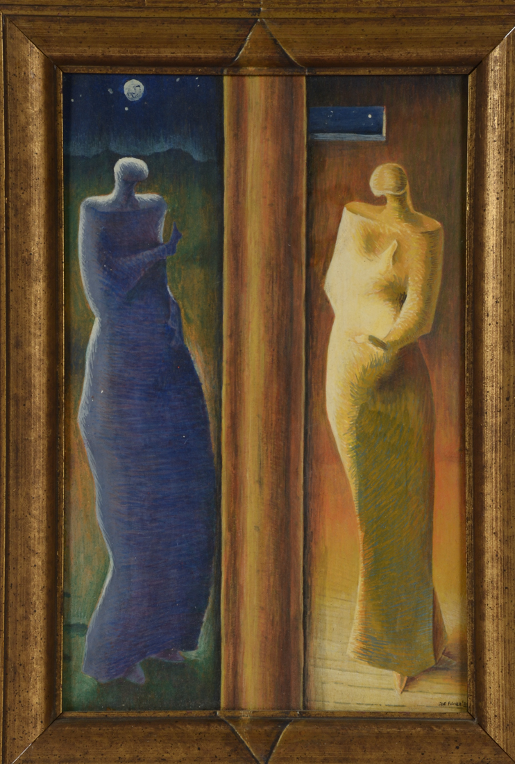 Original 1985 Surrealist Gouache on Panel