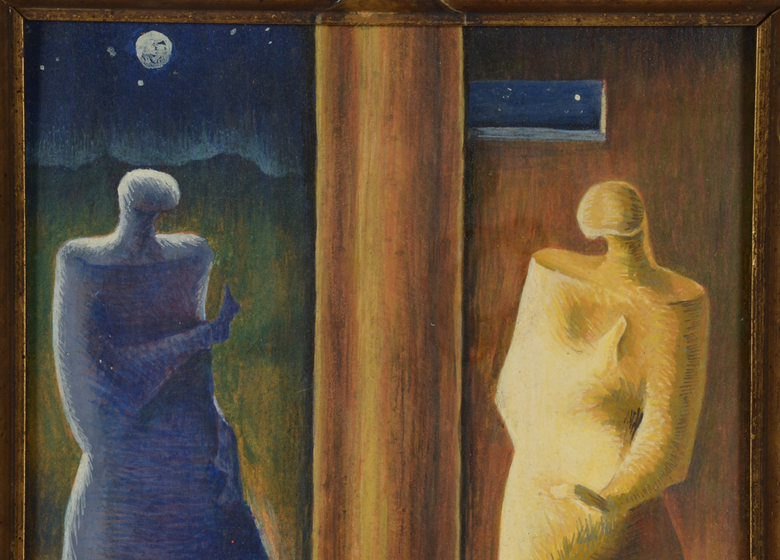 Original 1985 Surrealist Gouache on Panel