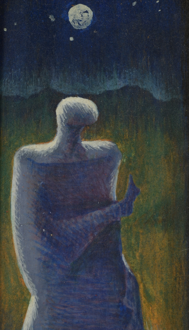 Original 1985 Surrealist Gouache on Panel