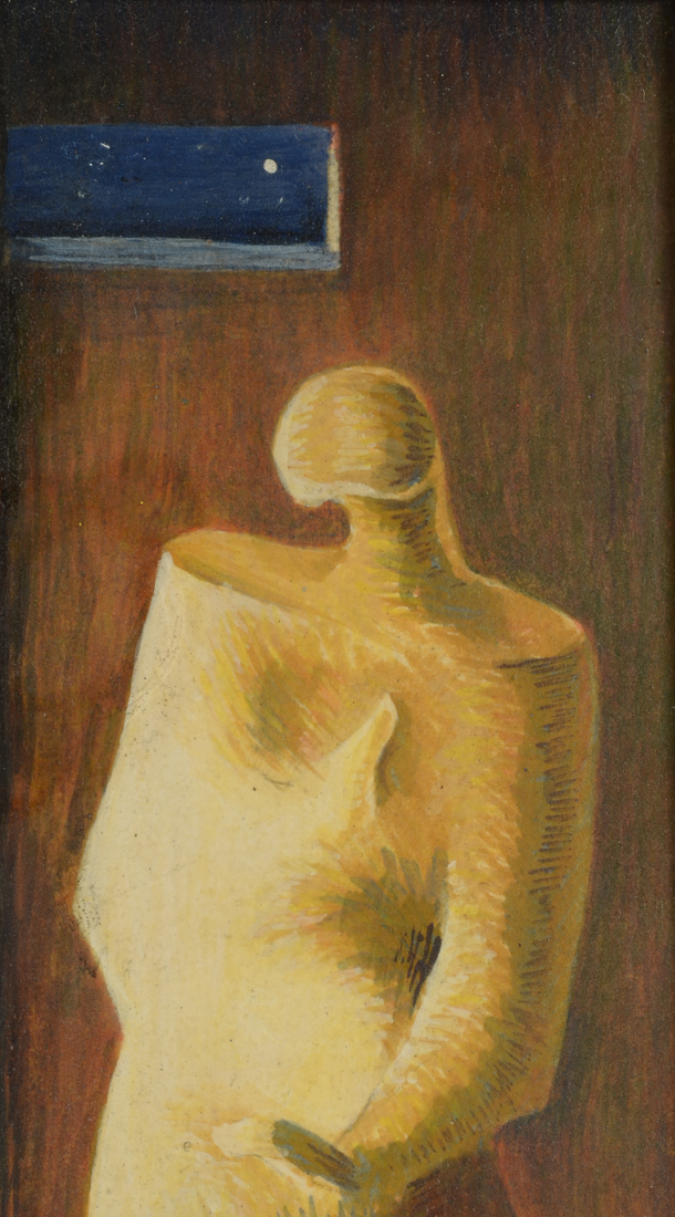 Original 1985 Surrealist Gouache on Panel