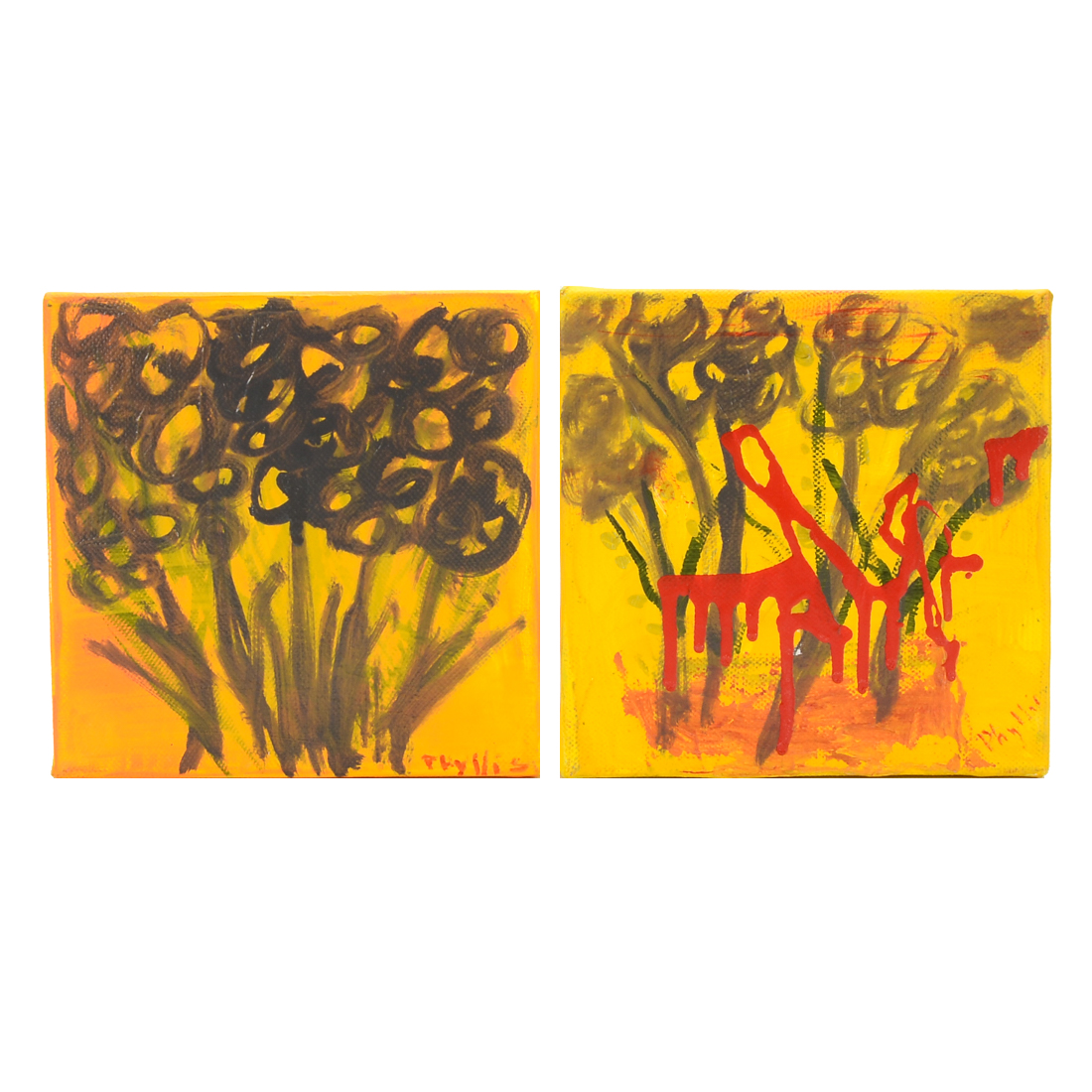 Pair of Phyllis Rinaldi Original Mixed Media Paintings on Canvas